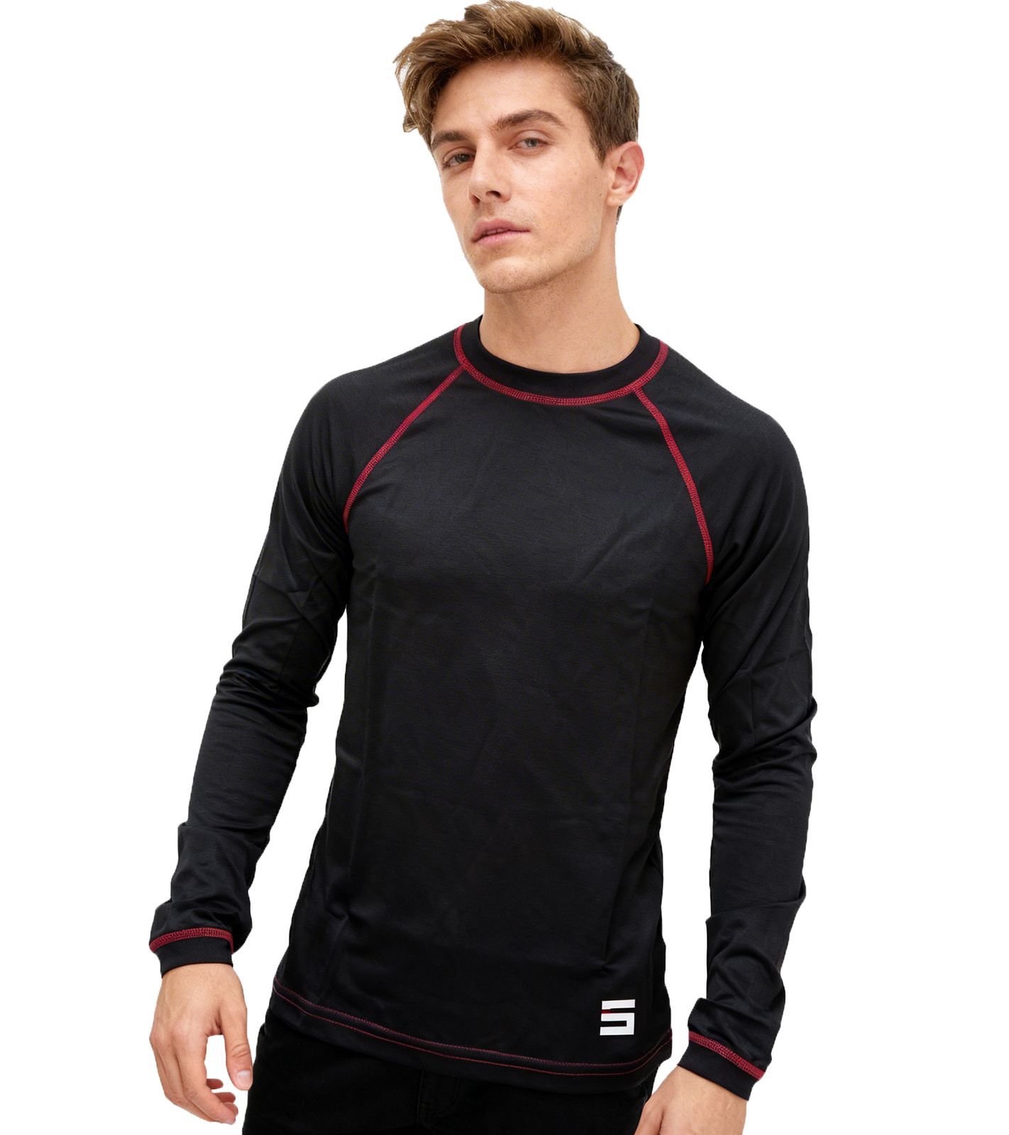 wärmendes CINQUE Herren Thermo-Shirt langes Unterhemd mit Baumwolle Winter-Shirt Schwarz/Rot