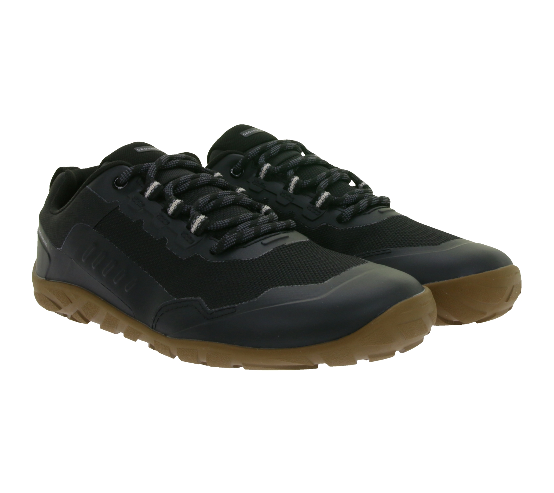 wasserdichte GROUNDIES Barfußschuhe All Terrain Low 2.0 Damen Low-Top Hiking Sneaker mit TrueSense Sohle vegan GND-130257-14 Schwarz
