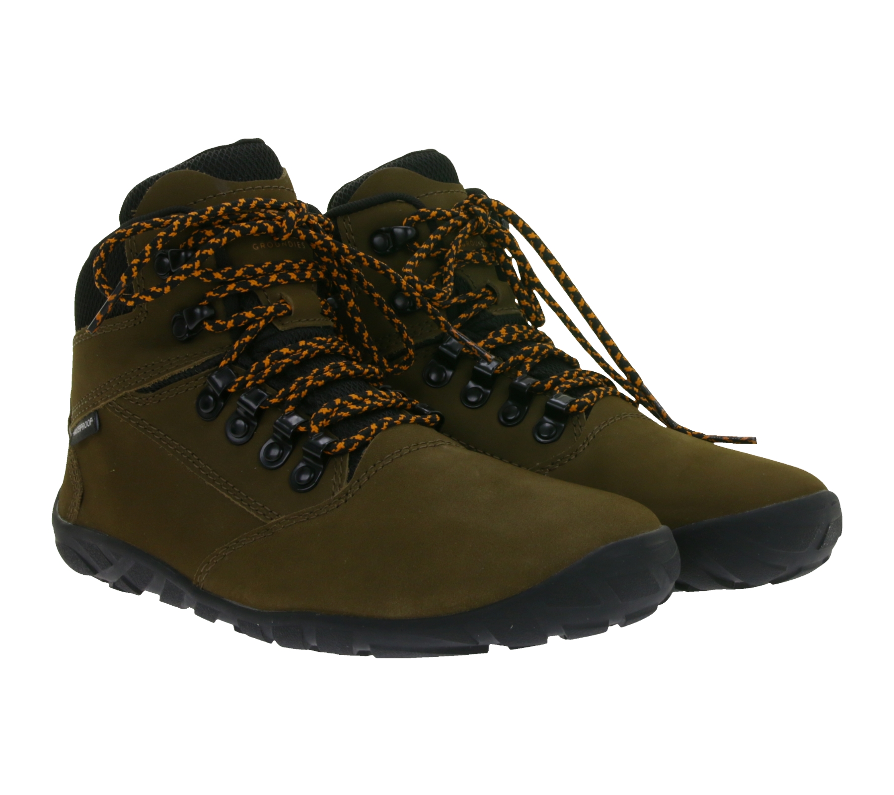wasserdichte GROUNDIES Barfußschuhe Portland Damen Echtleder Hiking Boots mit TrueSense Sohle GND-110254-04 Braun