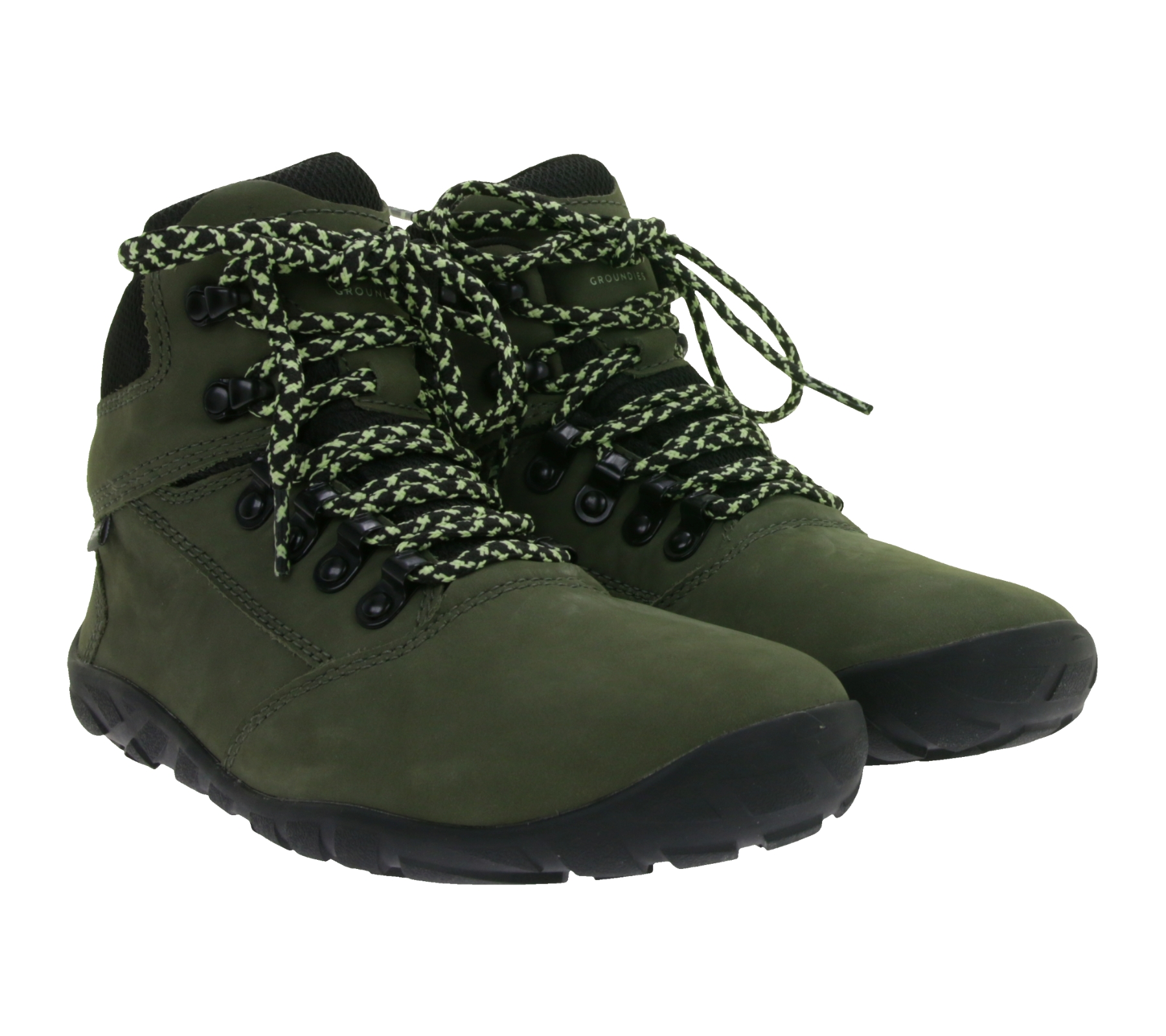 wasserdichte GROUNDIES Barfußschuhe Portland Damen Echtleder Hiking Boots mit TrueSense Sohle GND-110254-10 Grün