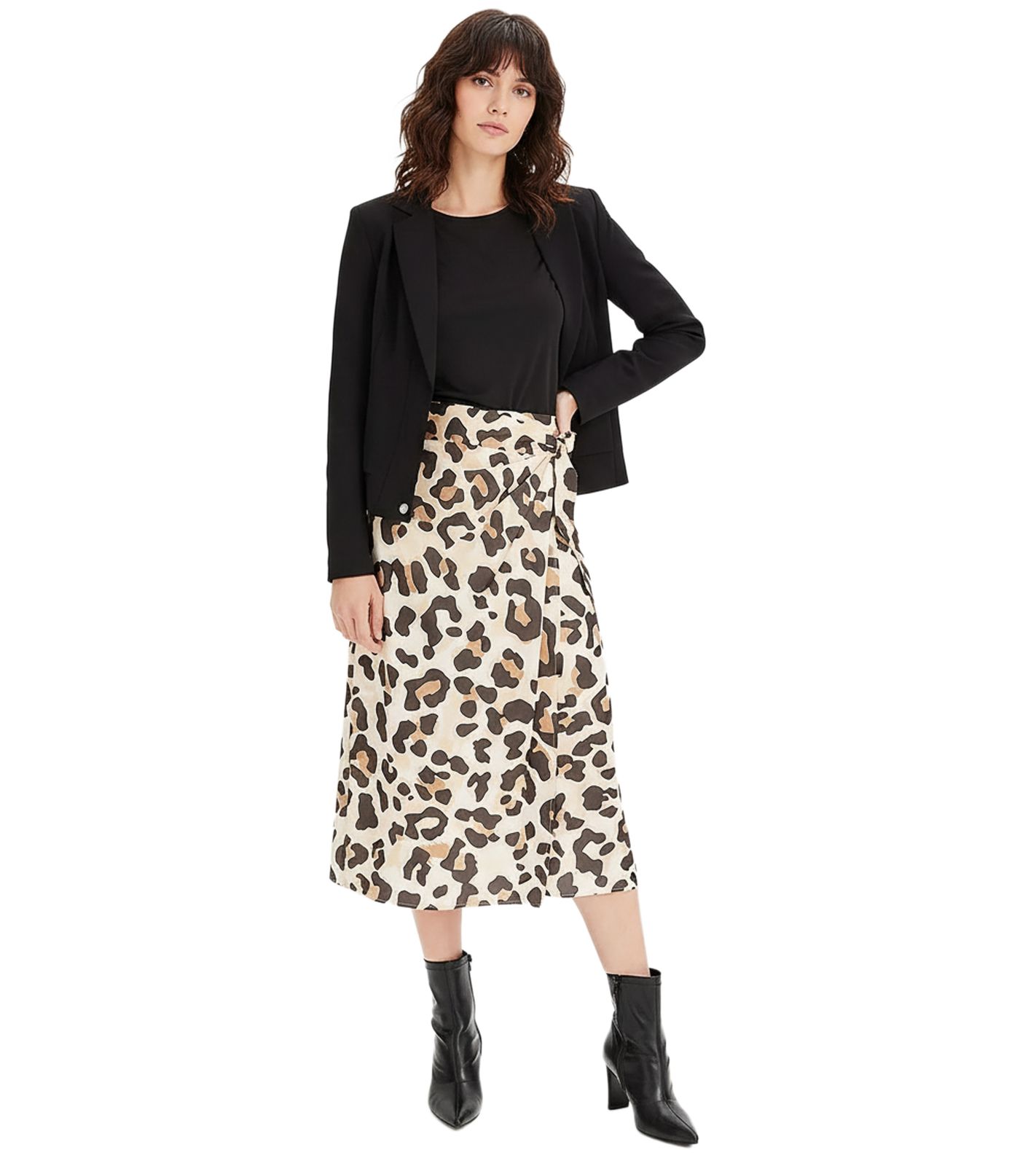 weicher Damen Wickelrock mit modischem Leoparden-Print Große Größen 907940 Beige/Braun