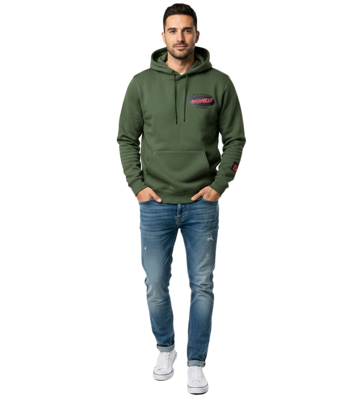 weicher ON THAT ASS Vince Herren Hoody Kapuzen-Pullover Baumwoll-Sweater mit Kängurutasche Hoodie Oliv-Grün