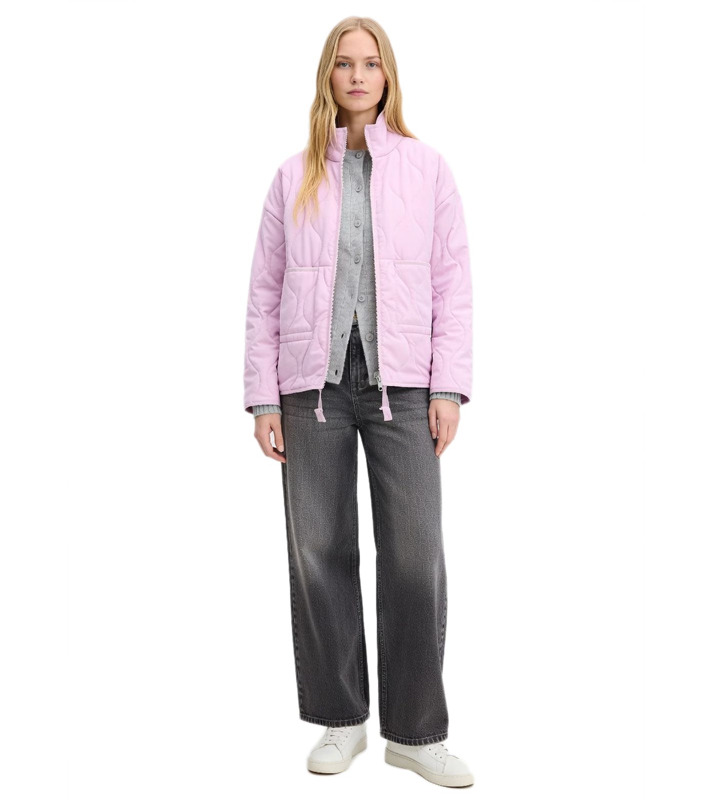 weite Damen Übergangs-Jacke nachhaltige Stepp-Jacke mit aufgesetzten Taschen 920308 Flieder