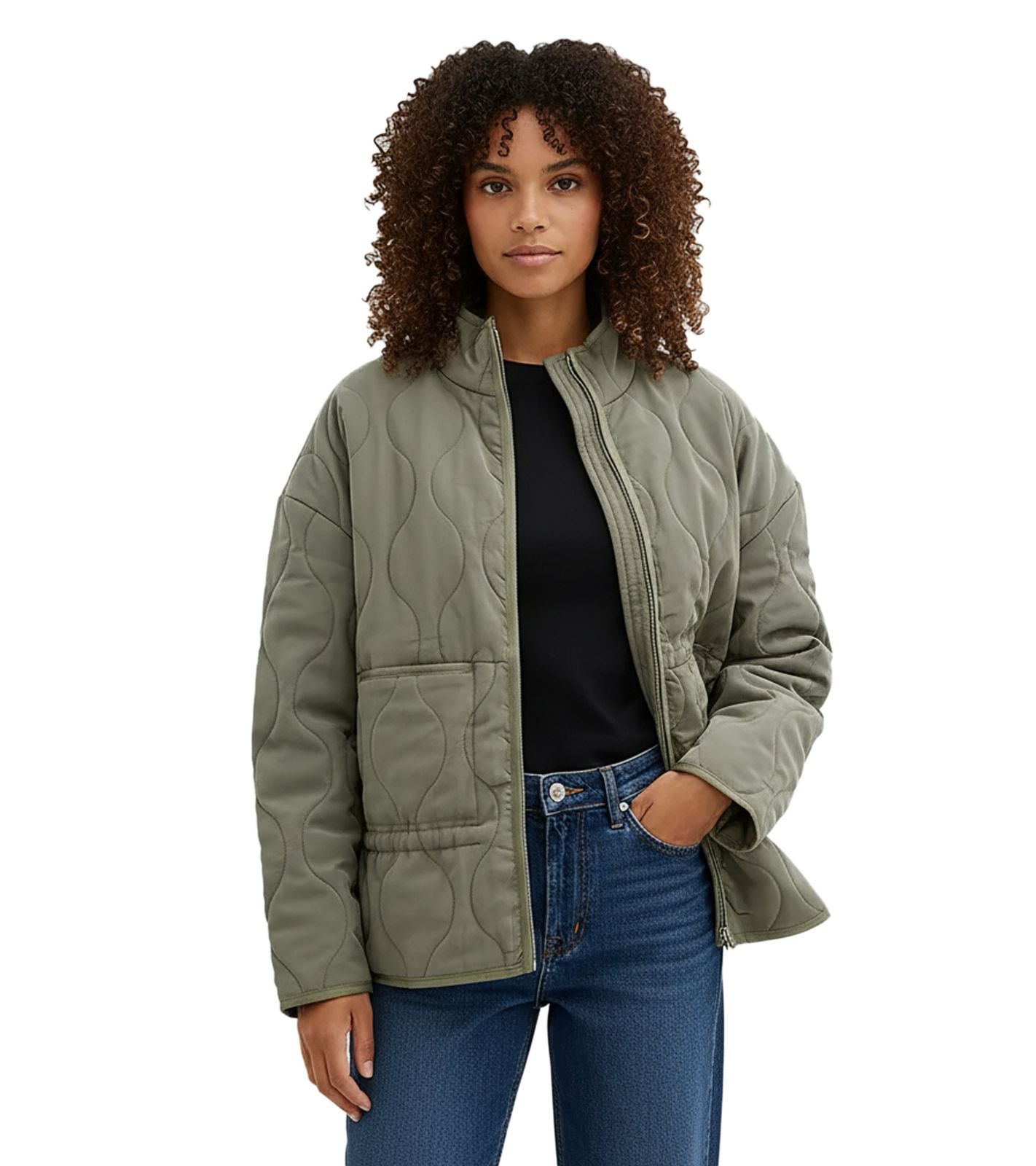weite Damen Übergangs-Jacke nachhaltige Stepp-Jacke mit aufgesetzten Taschen 961109 Grün