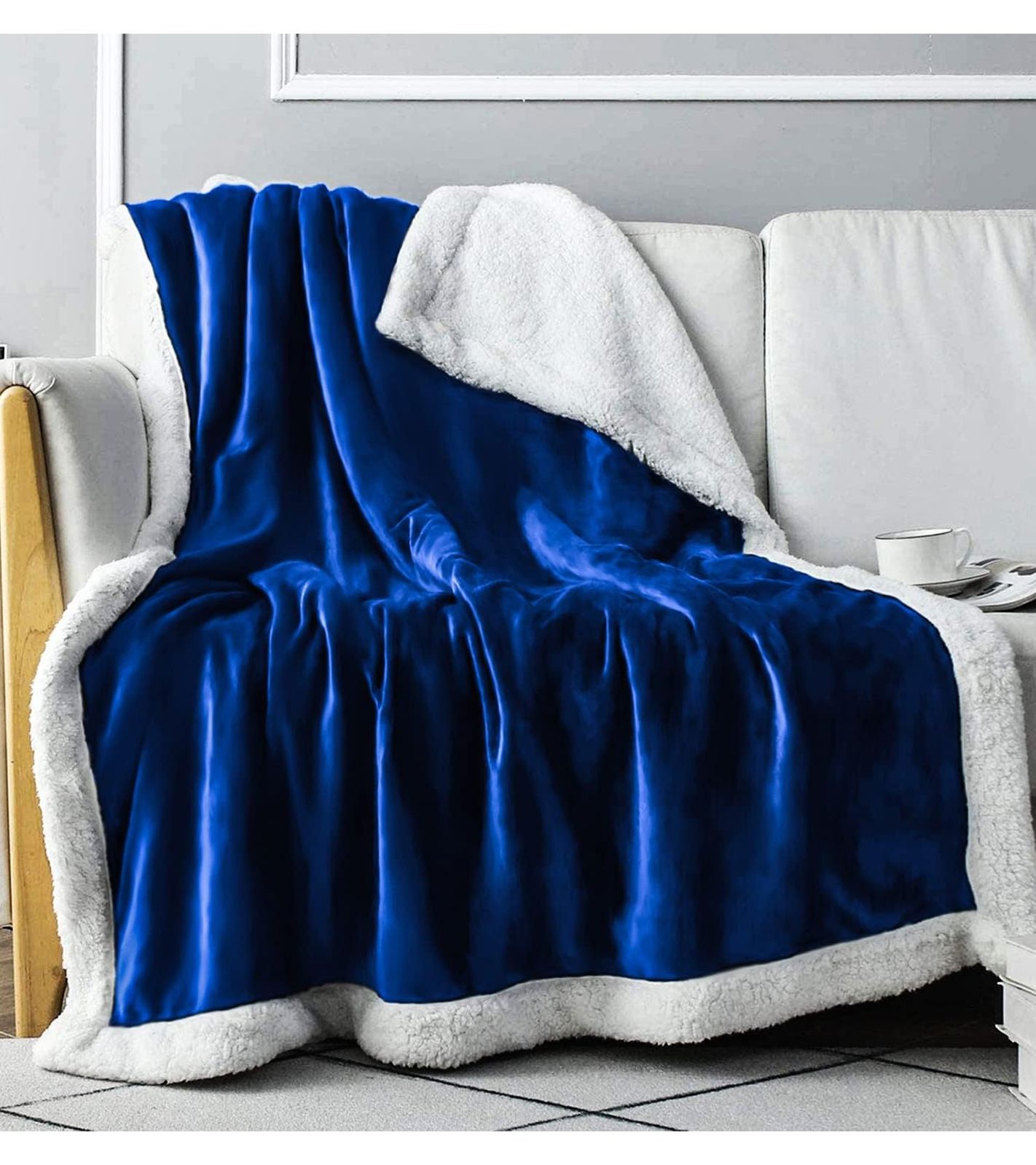 Wendbare Everlasting Comfort Plüsch-Sherpa-Fleecedecke Kuscheldecke 127 x 165 cm Blau