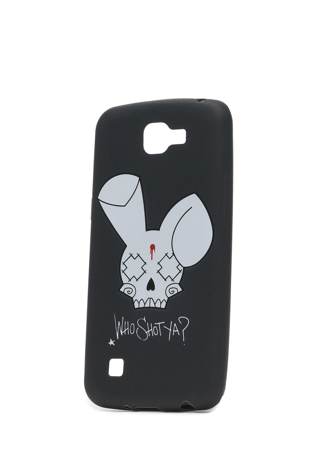 WHO SHOT YA? Handyhülle für LG K4, Motiv „WHO SHOT YA?“ mit Hasen-Logo, Schwarz