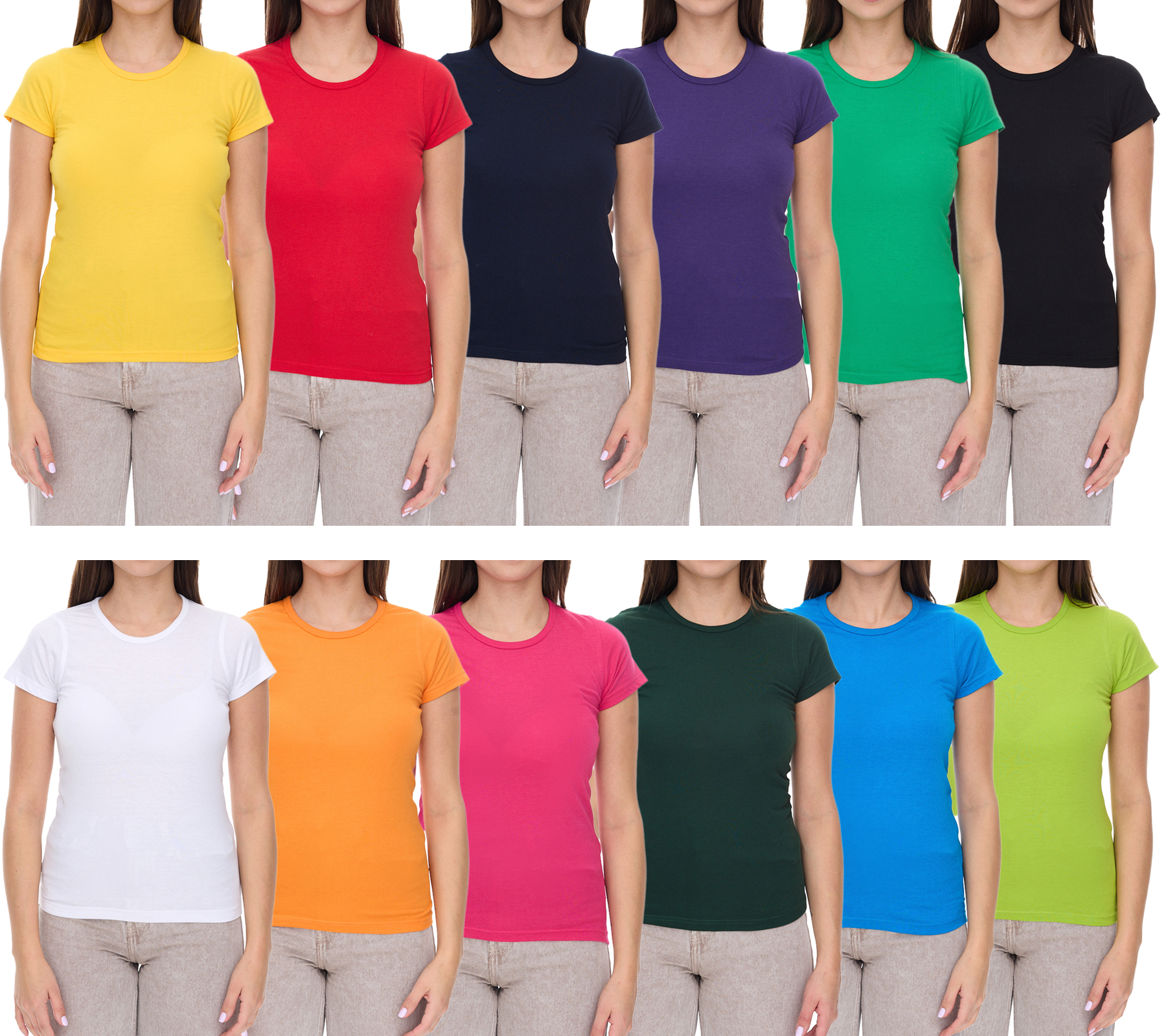 WORXWEAR Damen T-Shirt modisches Rundhals-Shirt mit 180gsm Kurzarm-Shirt in Blau, Schwarz, Weiß, Gelb, Orange, Grün, Violett, Pink, Rot