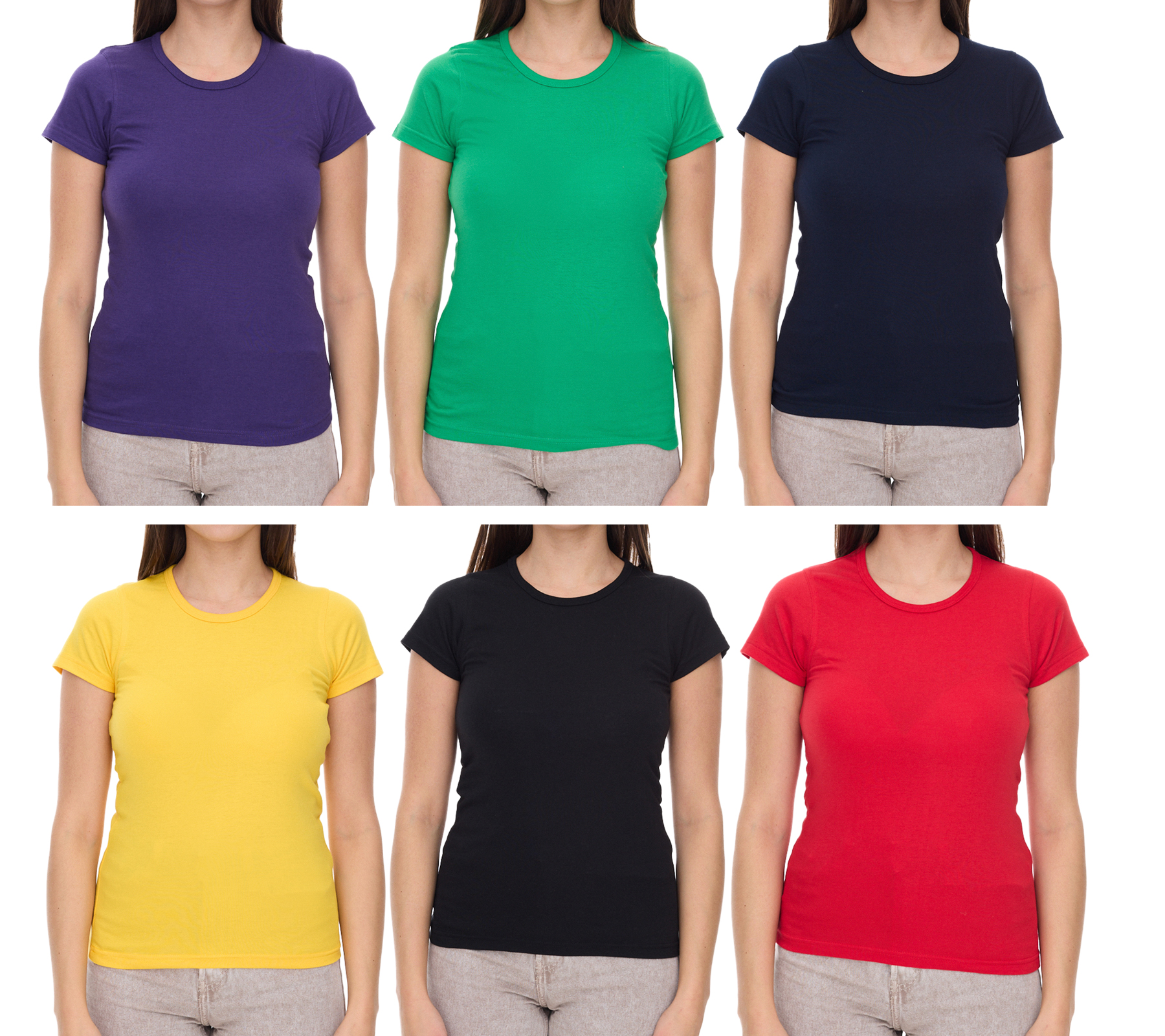 WORXWEAR Damen T-Shirt modisches Rundhals-Shirt mit 180gsm Kurzarm-Shirt in Gelb, Grün, Violett, Schwarz, Navy oder Rot