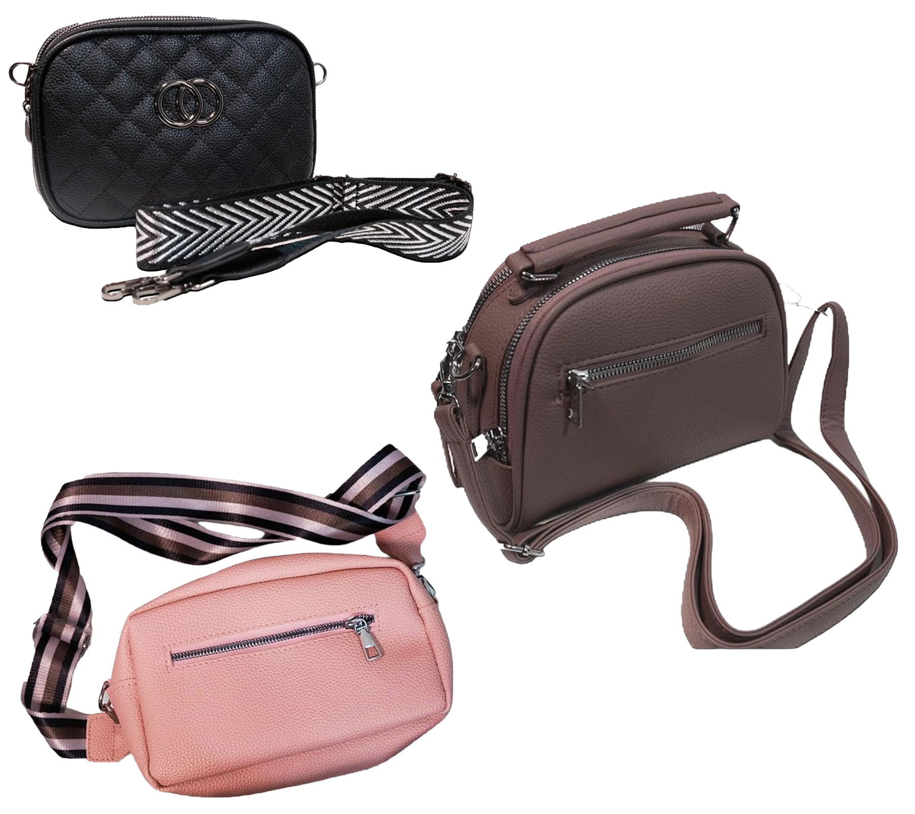WOWZILLA Damen Handtasche mit praktischen Fächern Umhängetasche modische Ausgeh-Tasche Hellrosa, Schwarz oder Altrosa