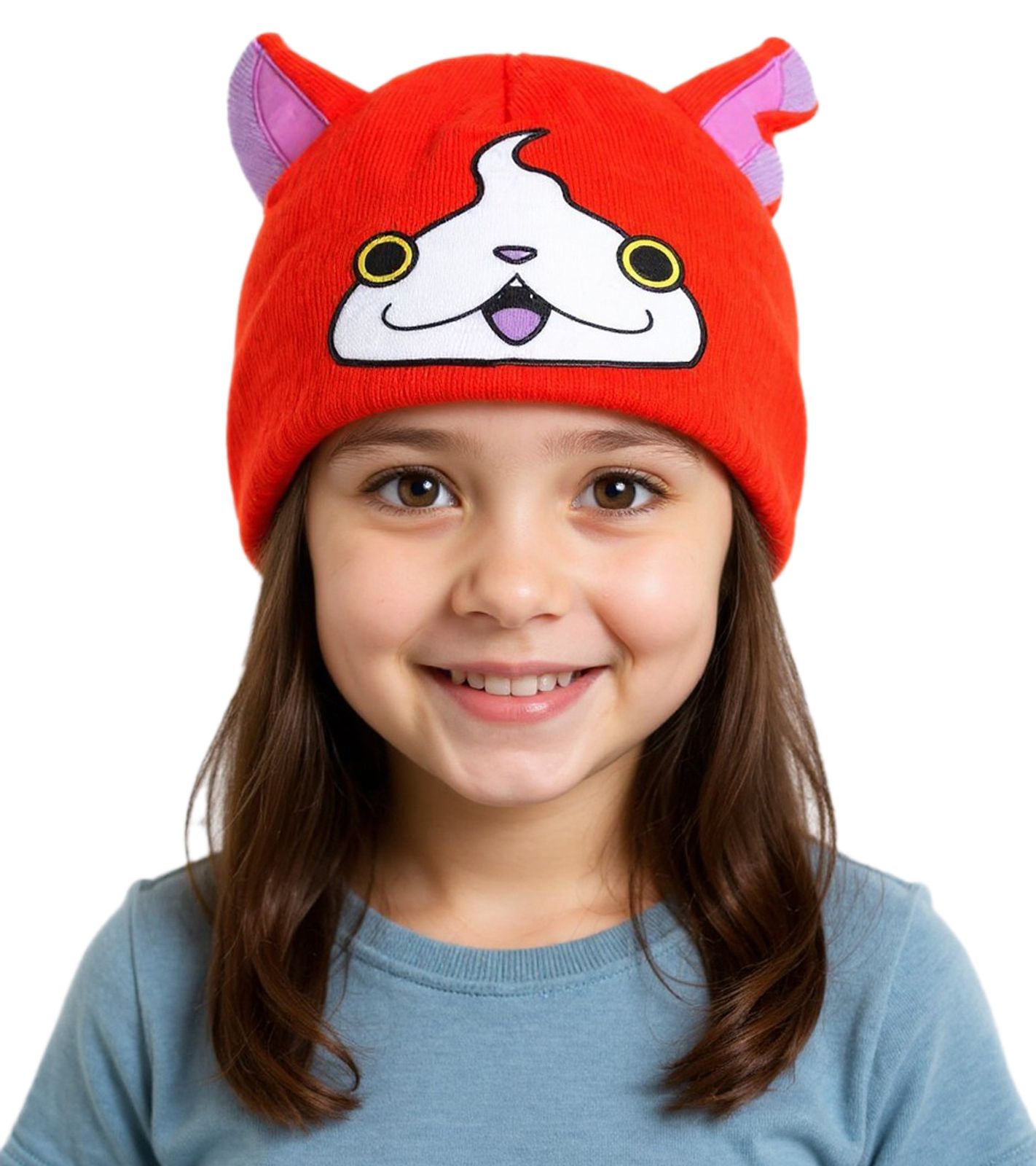 Yo-kai Watch Jibanyan Beanie Strick-Mütze Kinder Kopfbedeckung mit Ohren KC472464YKW Orange/Pink