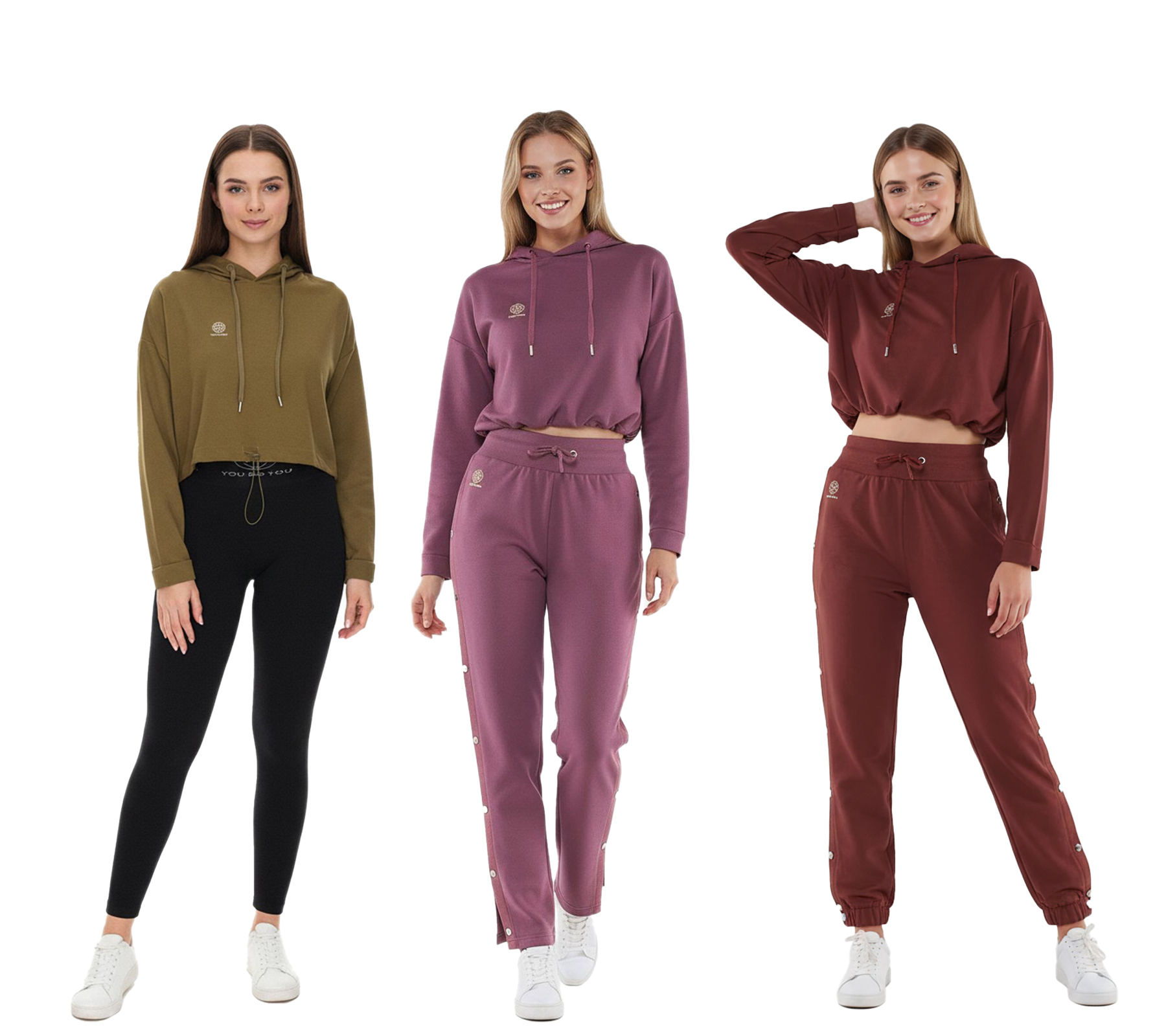 YOU DO YOU Damen Cropped-Hoodie mit Kapuze Alltags-Pullover Yoga-Mode in Mahagoni-Braun Khaki oder Alt-Rosa