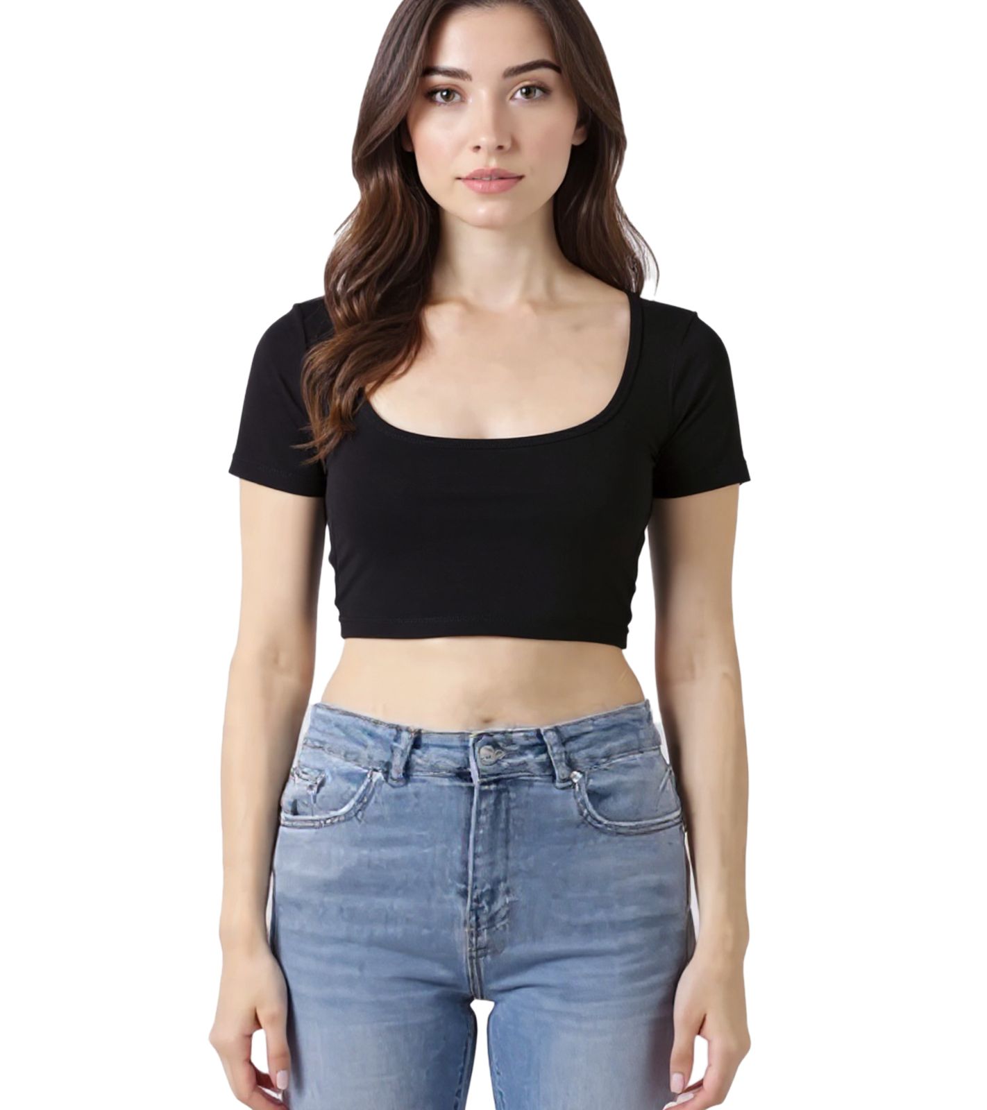 ZEGY Damen Crop-Top geripptes Baumwoll-Shirt schlichtes T-Shirt 1084 Schwarz
