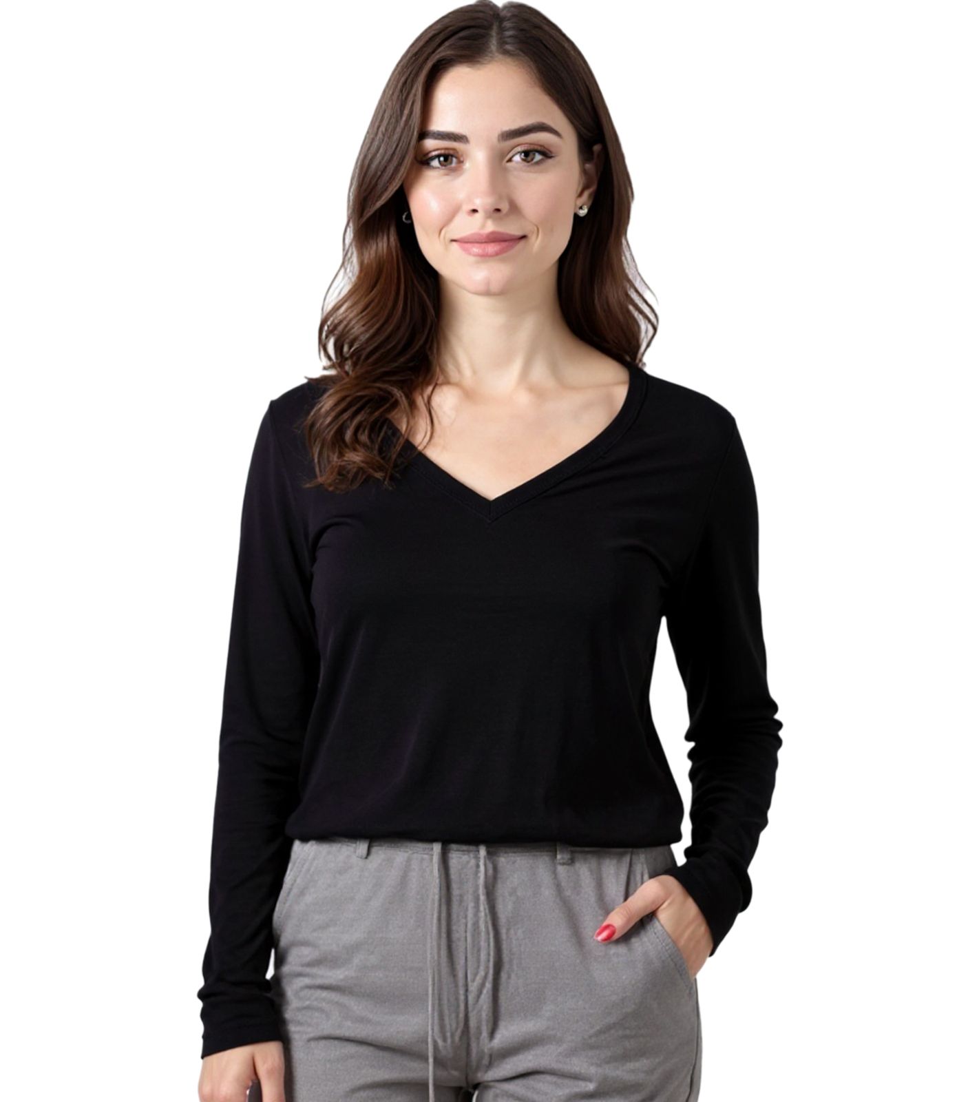 ZEGY Damen Pullover dünner Longsleeve mit V-Ausschnitt Sommer-Shirt 1078 Schwarz