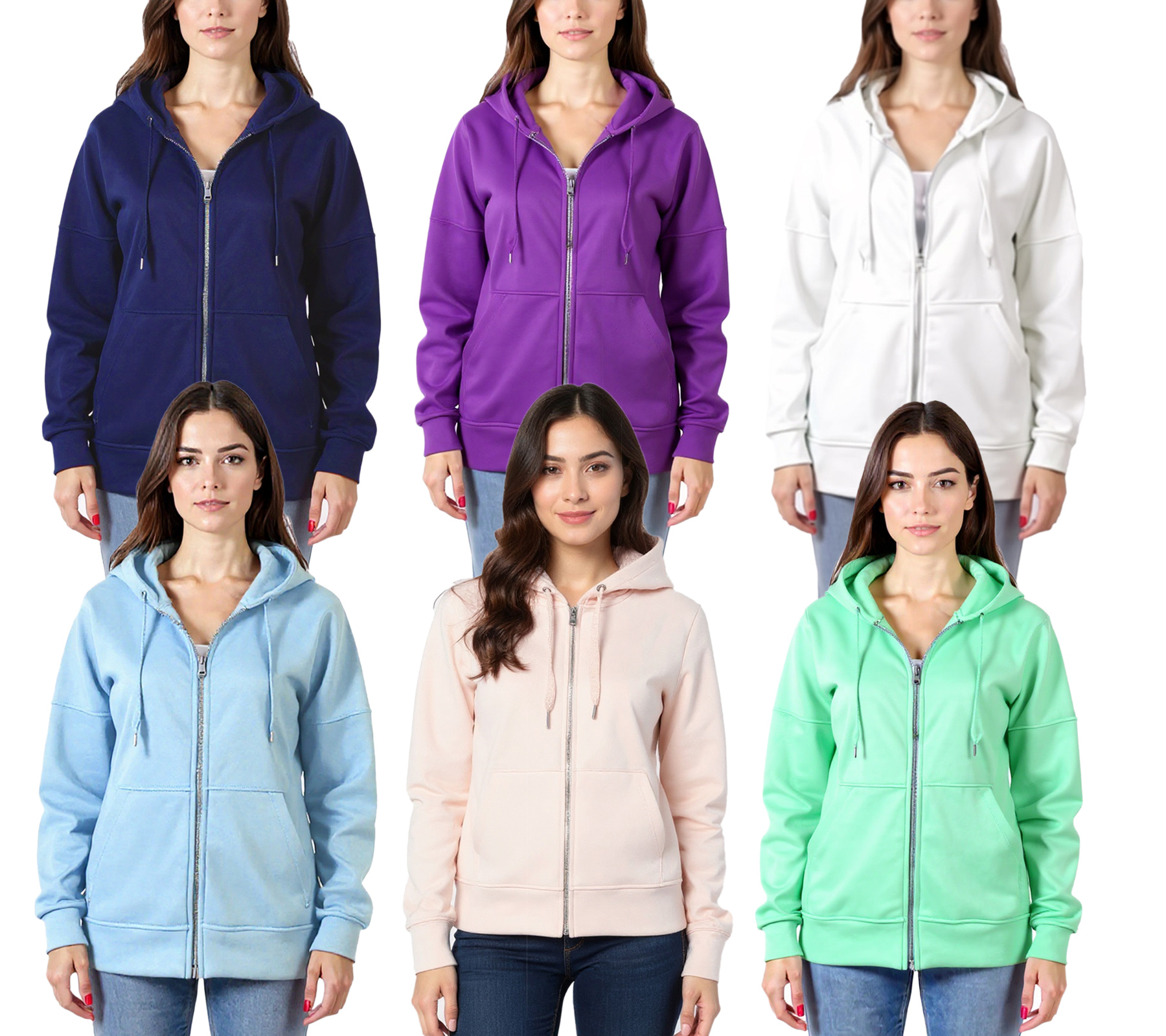 ZEGY Damen Sweat-Jacke mit Kapuze Baumwoll-Sweater Zip Hoodie 1083 in Rosa, Lila, Navy, Hellblau, Weiß oder Mint-Grün