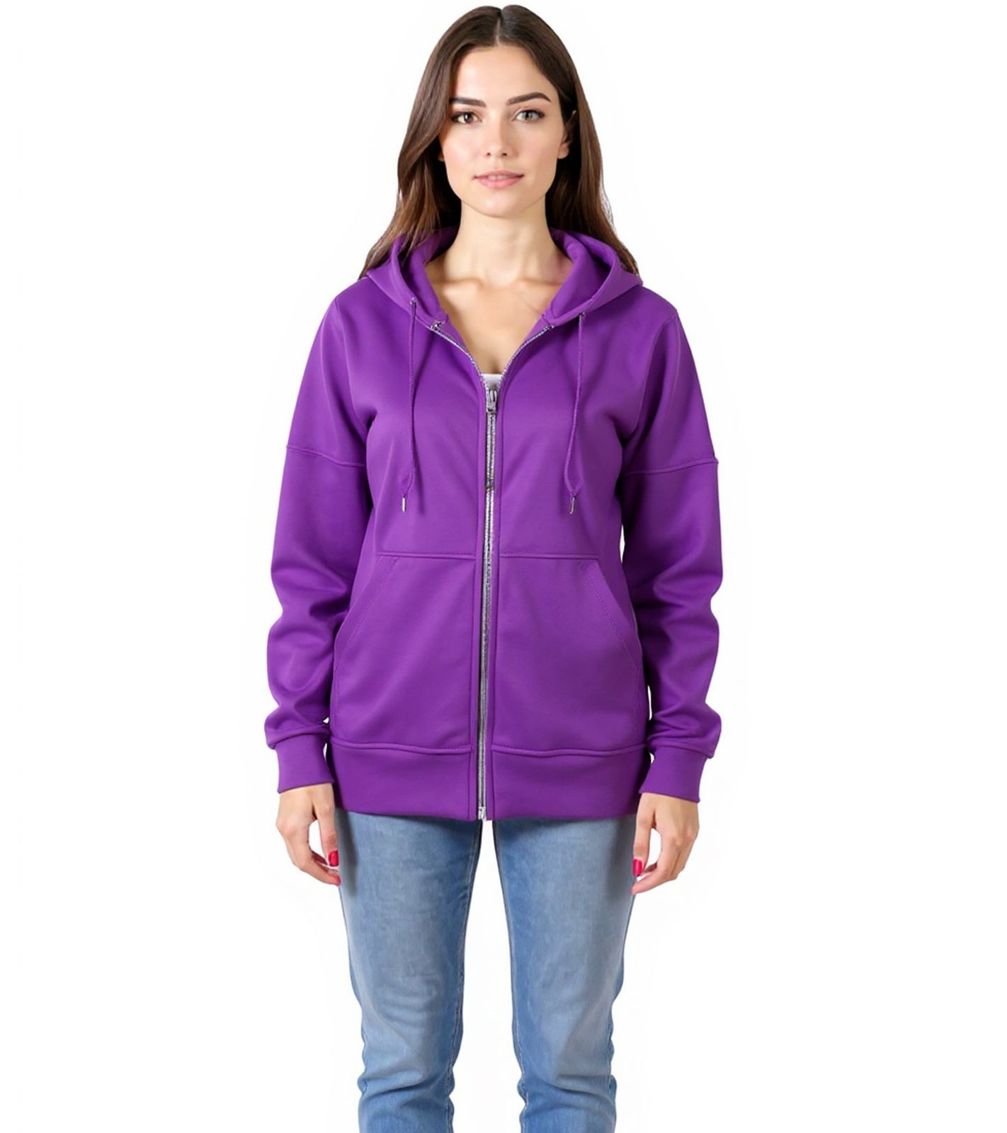ZEGY Damen Sweat-Jacke mit Kapuze Baumwoll-Sweater Zip Hoodie 1083 Lila