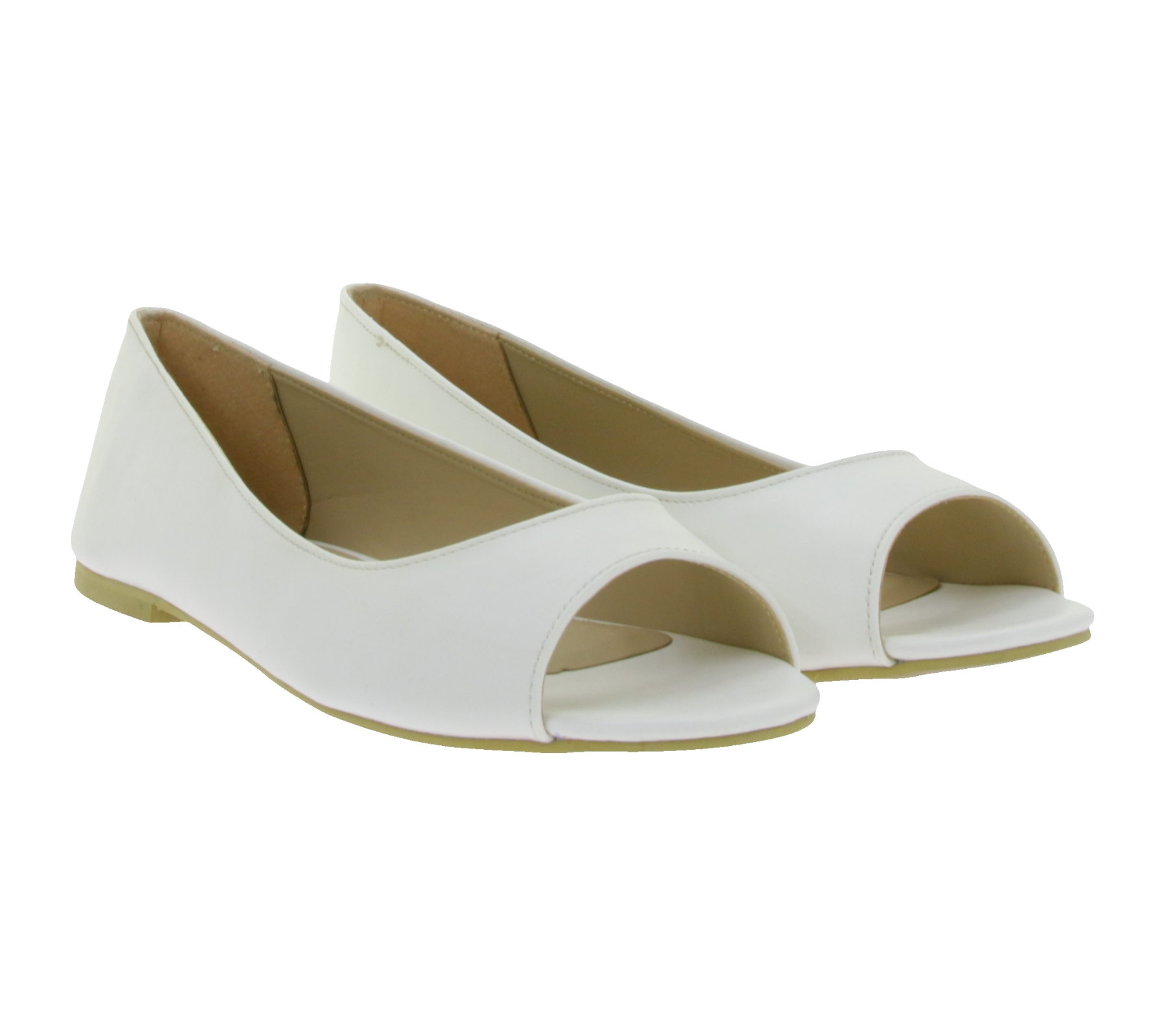 zeitlose Damen Ballerina Kunstleder Sommer-Schuhe Peeptoe 936522 Weiß