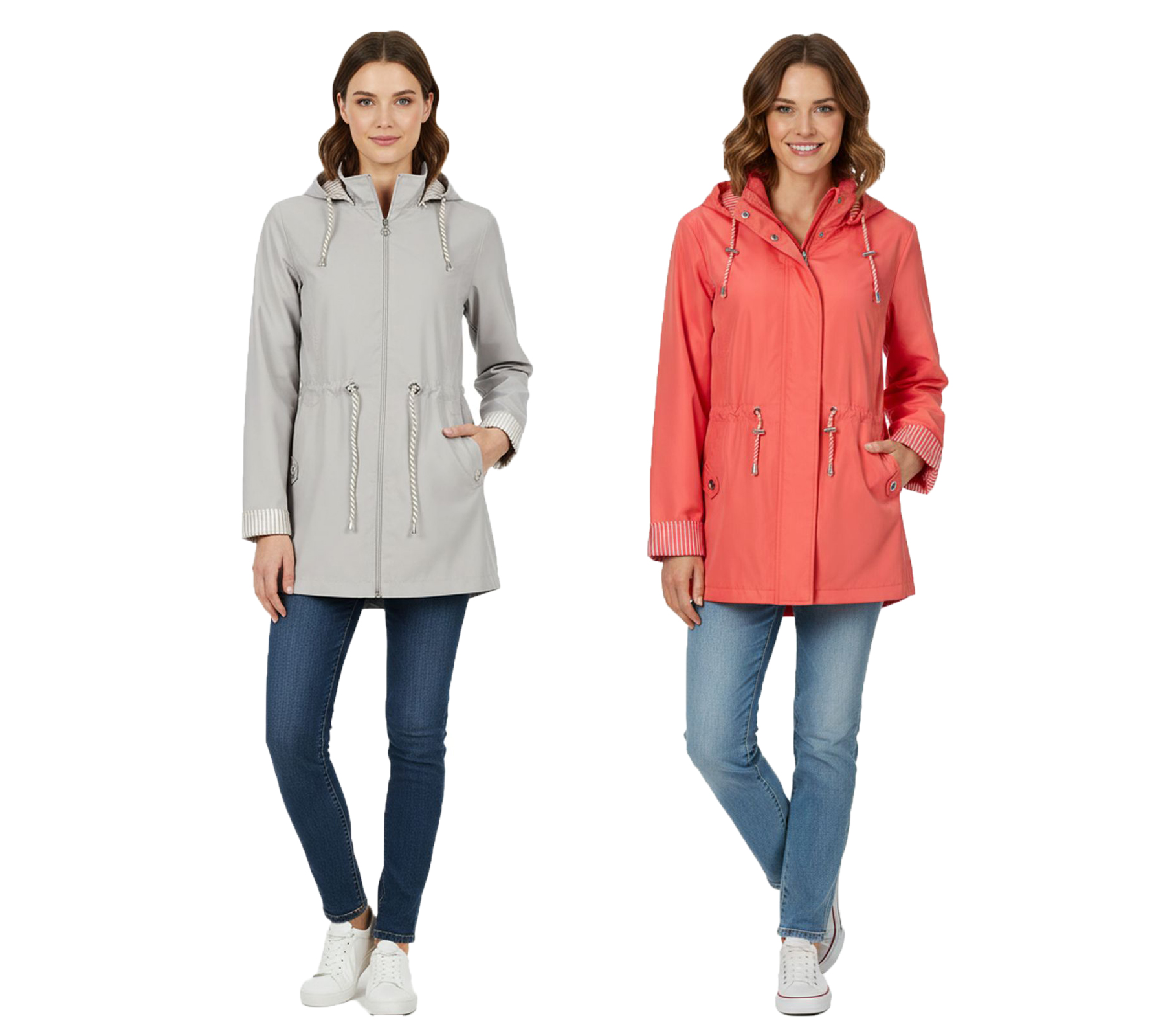 zeitlose Wedolina Linda Damen Übergangs-Jacke Kurz-Mantel mit abnehmbarer Kapuze sportliche Frühlings-Jacke Pfirsich-Orange oder Hellgrau
