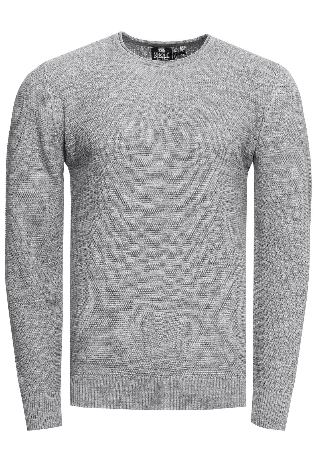 Zeitloser Basic Herren Feinstrick-Pullover mit Rundhals und Struktur Slim Fit Strick-Sweater 13379 Grau