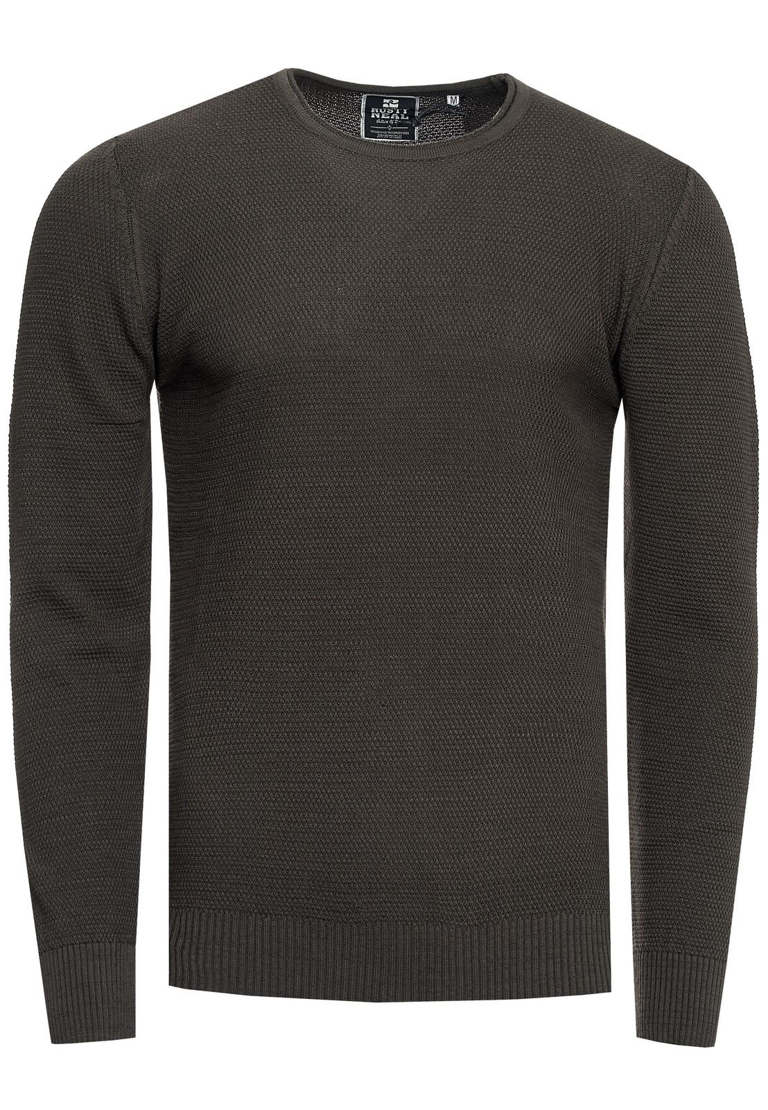 Zeitloser Basic Herren Feinstrick-Pullover mit Rundhals und Struktur Slim Fit Strick-Sweater 13379 Khaki