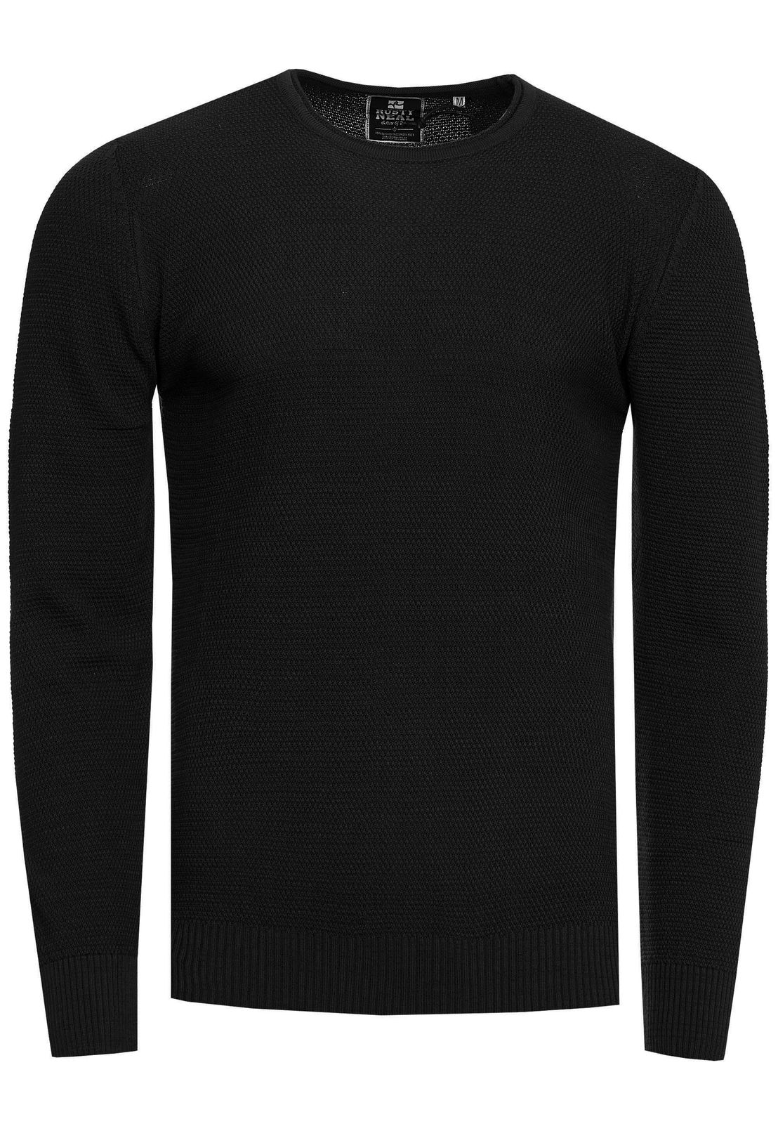 Zeitloser Basic Herren Feinstrick-Pullover mit Rundhals und Struktur Slim Fit Strick-Sweater 13379 Schwarz
