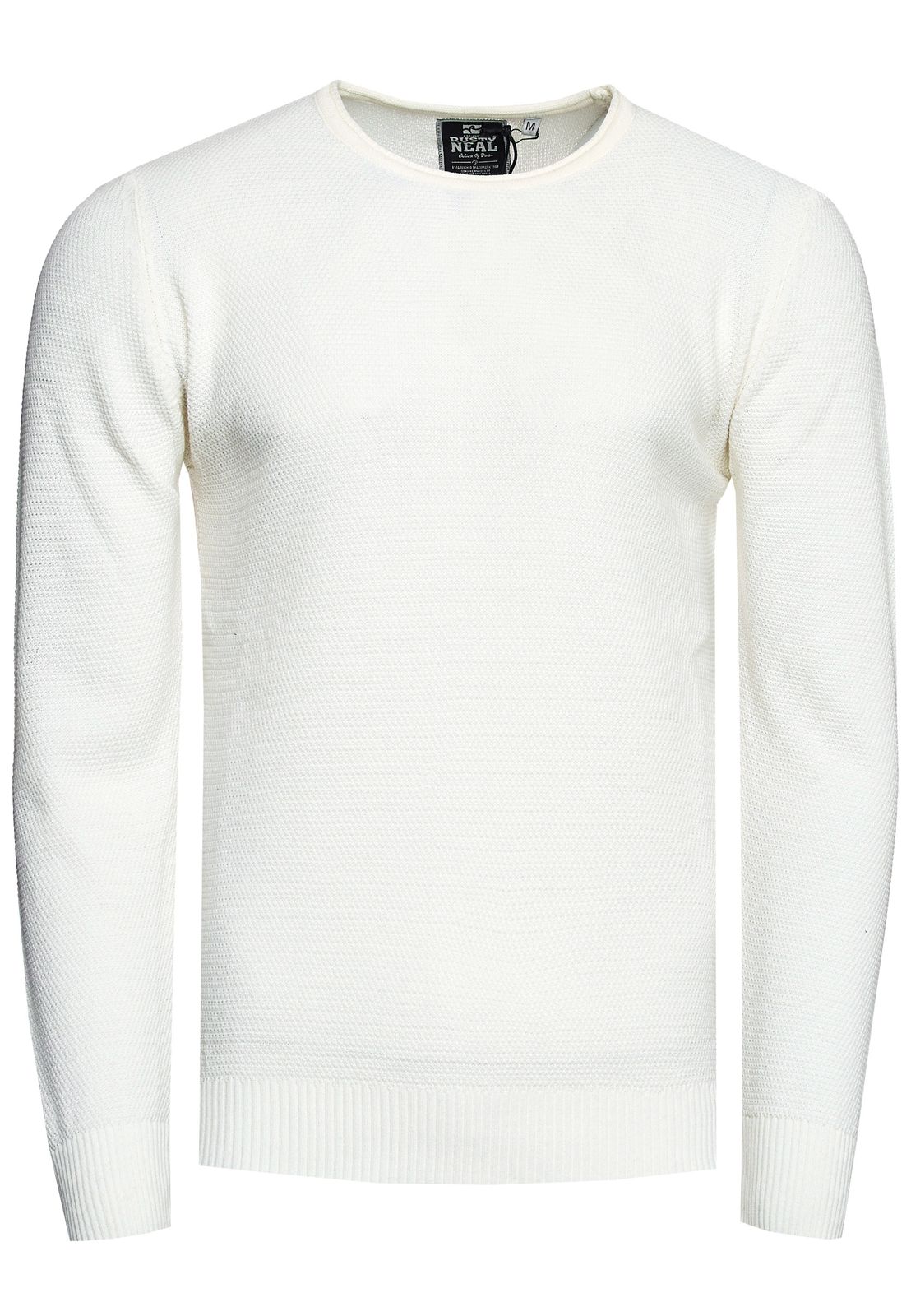 Zeitloser Basic Herren Feinstrick-Pullover mit Rundhals und Struktur Slim Fit Strick-Sweater 13379 Weiß