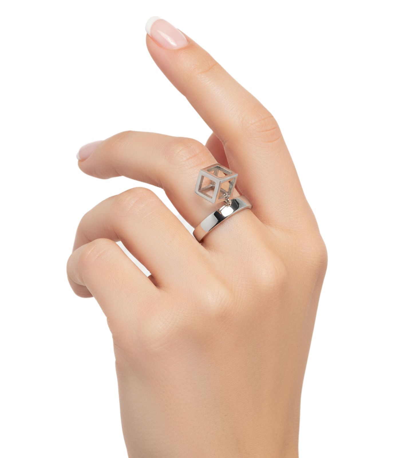 Zeitloser Calvin Klein Damen Ring mit Würfelanhänger Edelstahl-Ring Finger-Ring Größe 6 KJ3HMR00010 Silber