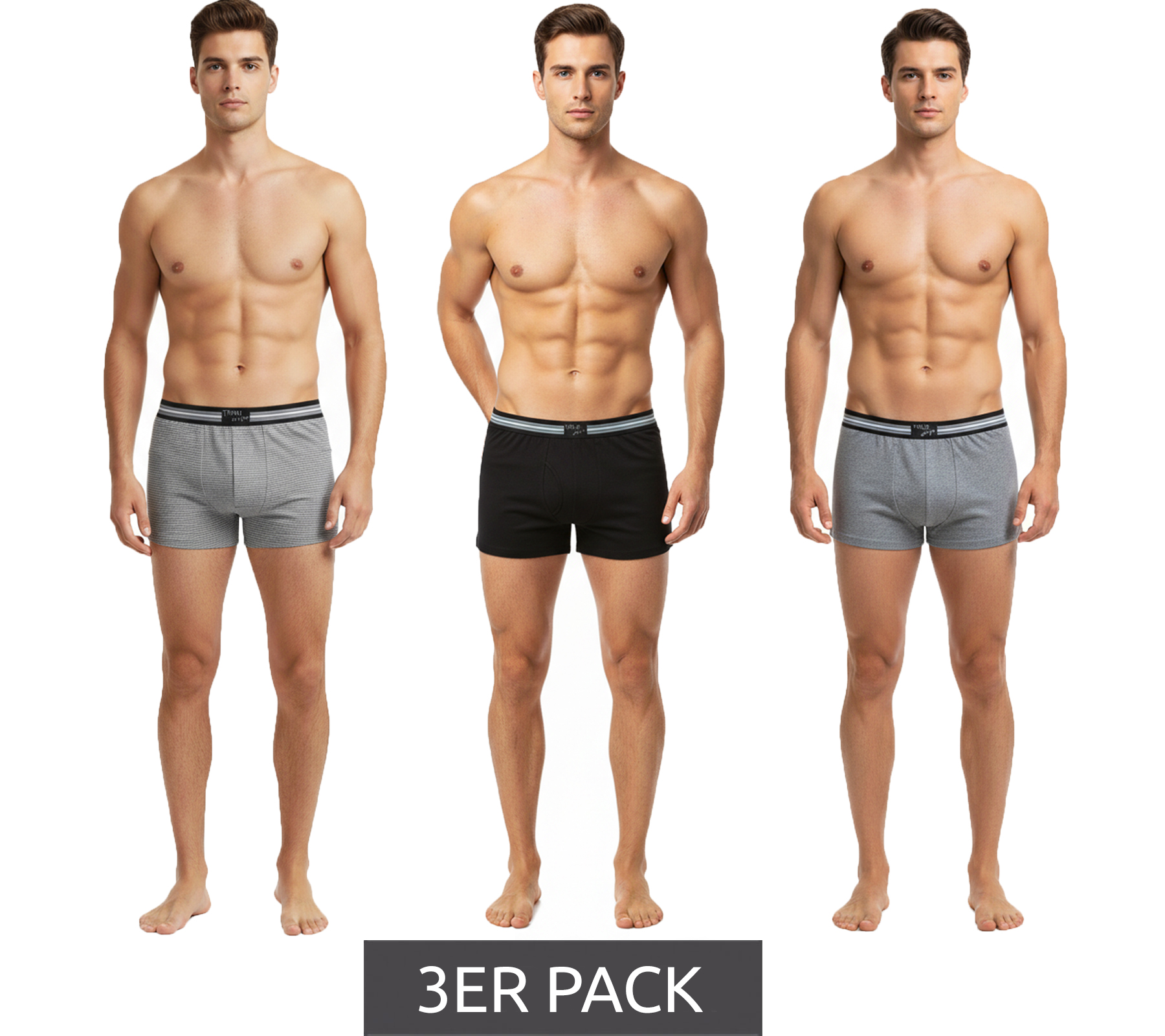 zeitloses 3er Pack TRUE style Herren Boxershorts nachhaltige Retro-Shorts 8972781 Schwarz/Grau/gestreift