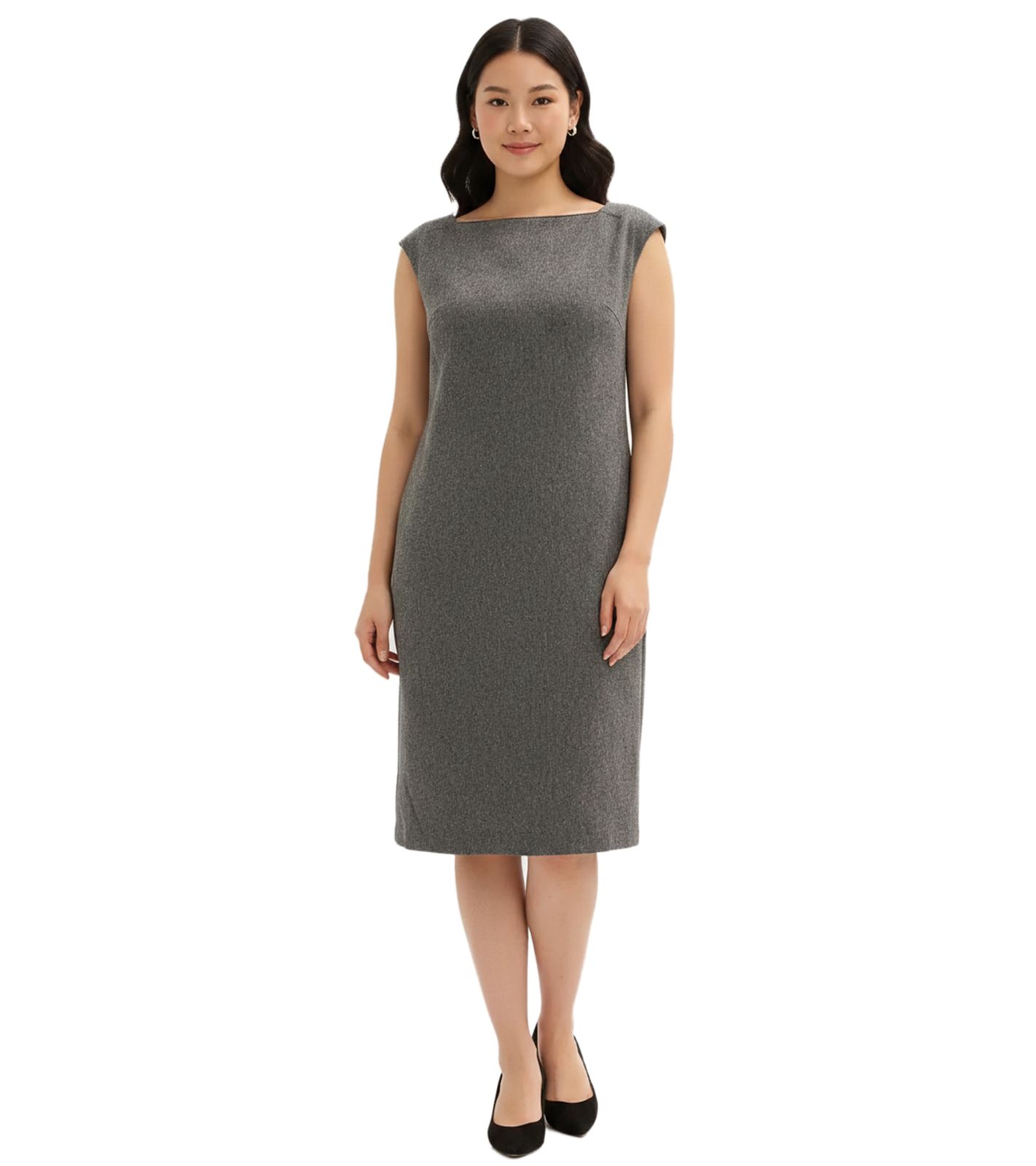 zeitloses Damen Etuikleid aus Punto di Roma Woll-Kleid ärmellos 914418 Grau