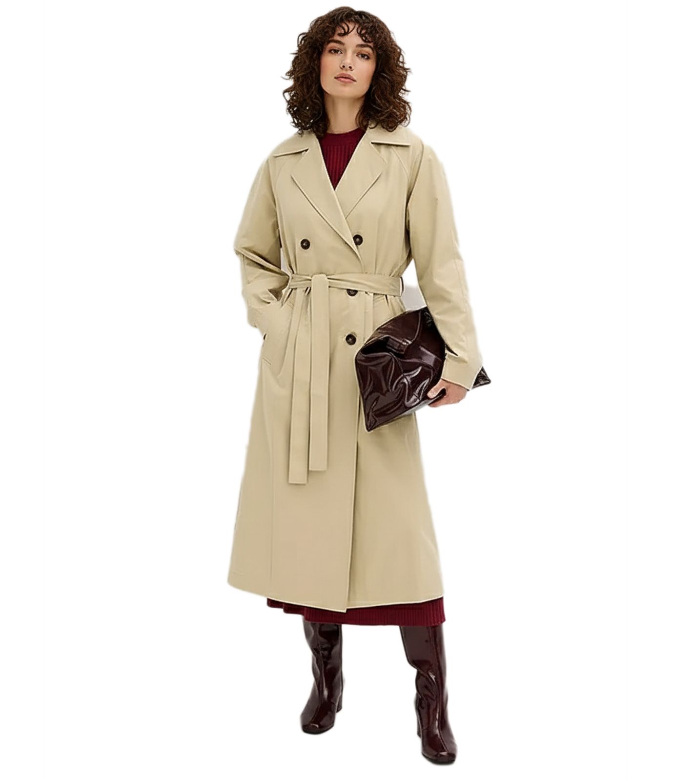 zweireihiger Damen Trench-Coat Oversized Übergangs-Jacke mit Gürtel 979556 Beige