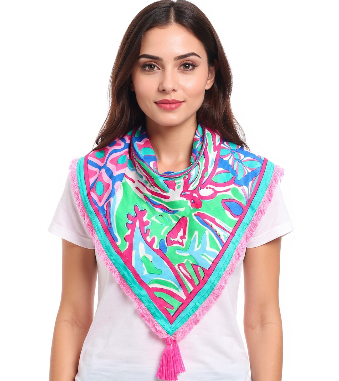 ZWILLINGSHERZ Aquarell Print Vierecks-Tuch mit Blumen und Ornamenten Mode-Tuch 3016Q-0609-84 Blau/Pink/Bunt