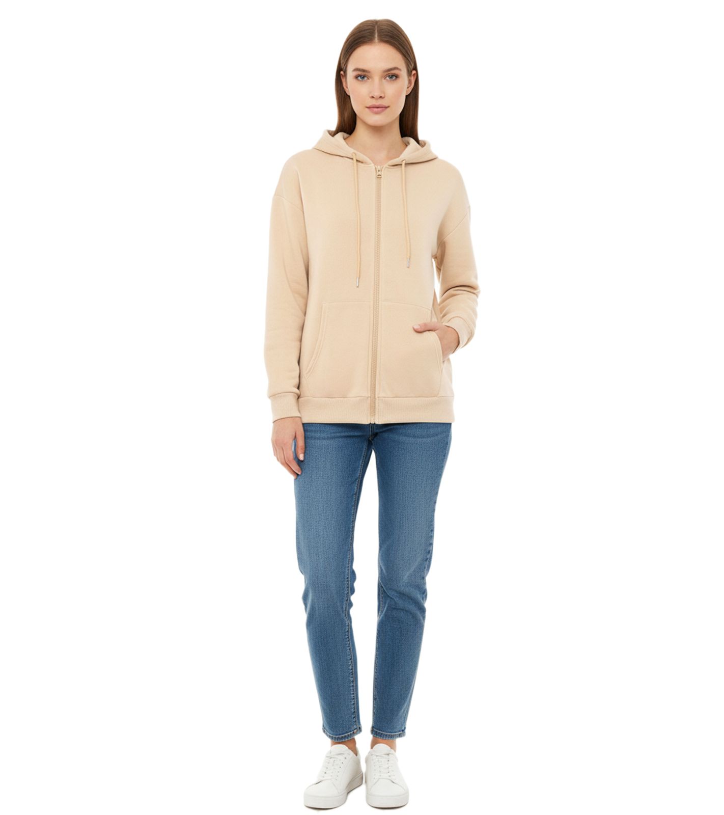 ZWILLINGSHERZ Damen Sweat-Jacke mit Kapuze Zip-Hoodie mit Taschen 46094-29 Beige