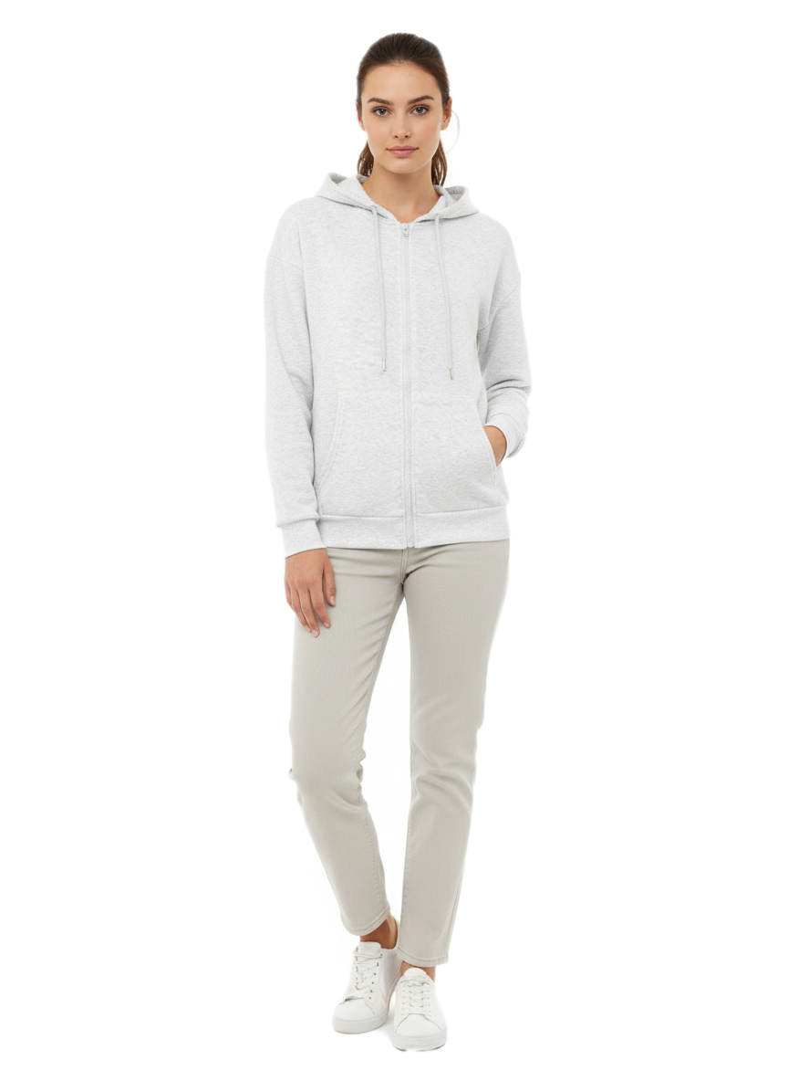 ZWILLINGSHERZ Damen Sweat-Jacke mit Kapuze Zip-Hoodie mit Taschen 46094-3 Grau