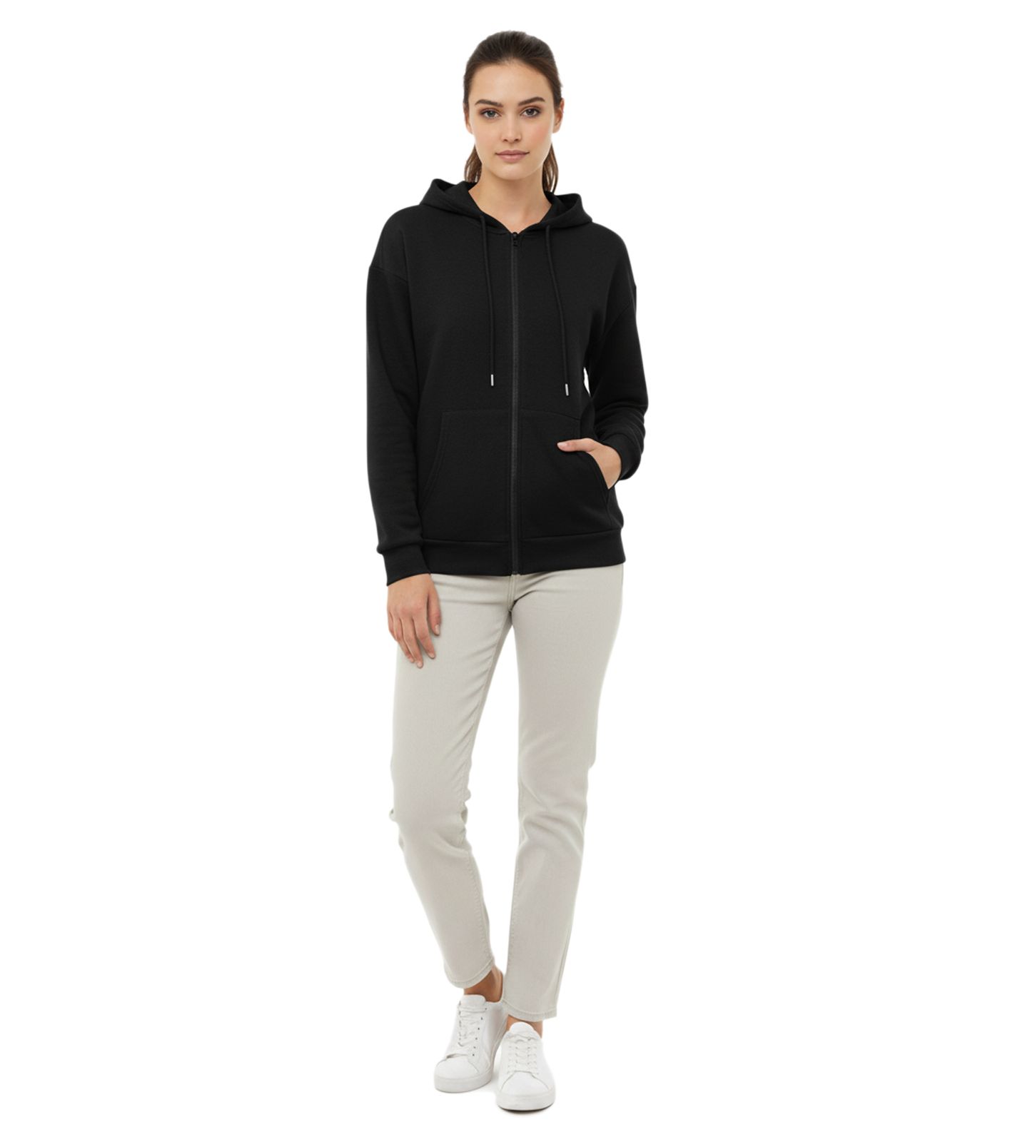 ZWILLINGSHERZ Damen Sweat-Jacke mit Kapuze Zip-Hoodie mit Taschen 46094-3 Schwarz