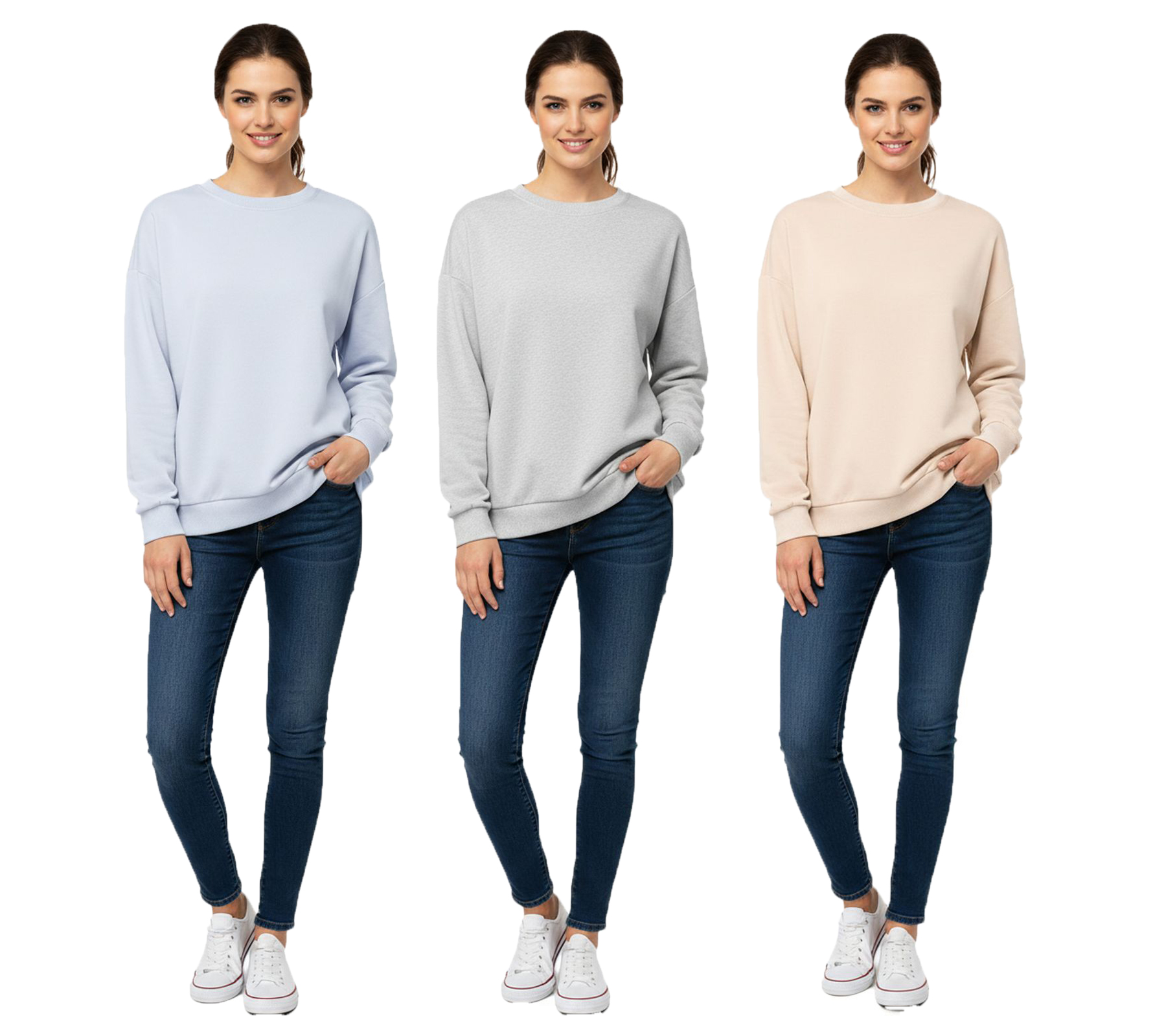 ZWILLINGSHERZ Pullover Damen Sweat-Pullover schlichter Winter-Pulli mit Rundhals 46092 Grau, Beige oder Hellblau
