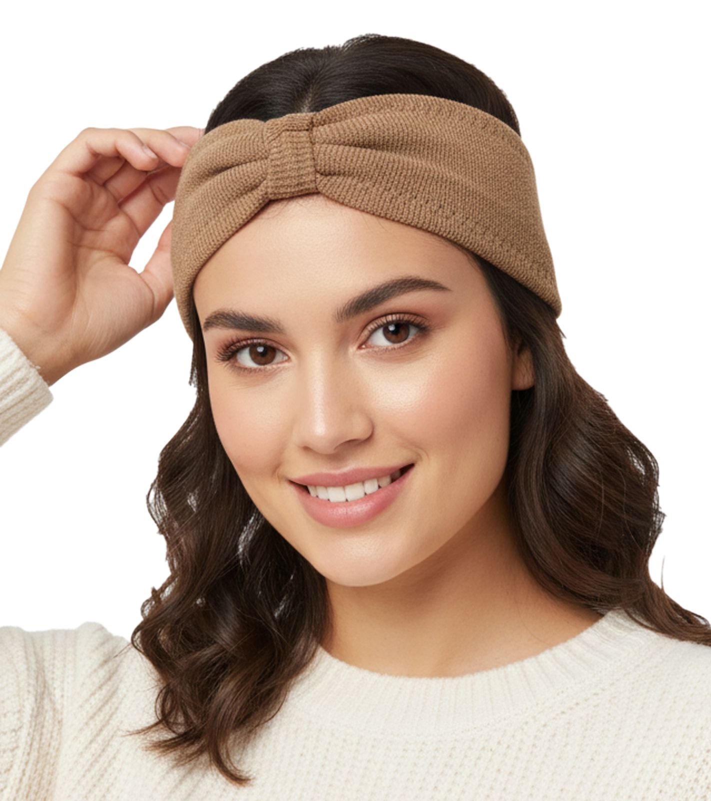 ZWILLINGSHERZ Strick-Stirnband Kaschmir-Stirnband Kopfbedeckung Feinstrick Winter-Stirnband Accessoire 8007 Camel-Beige