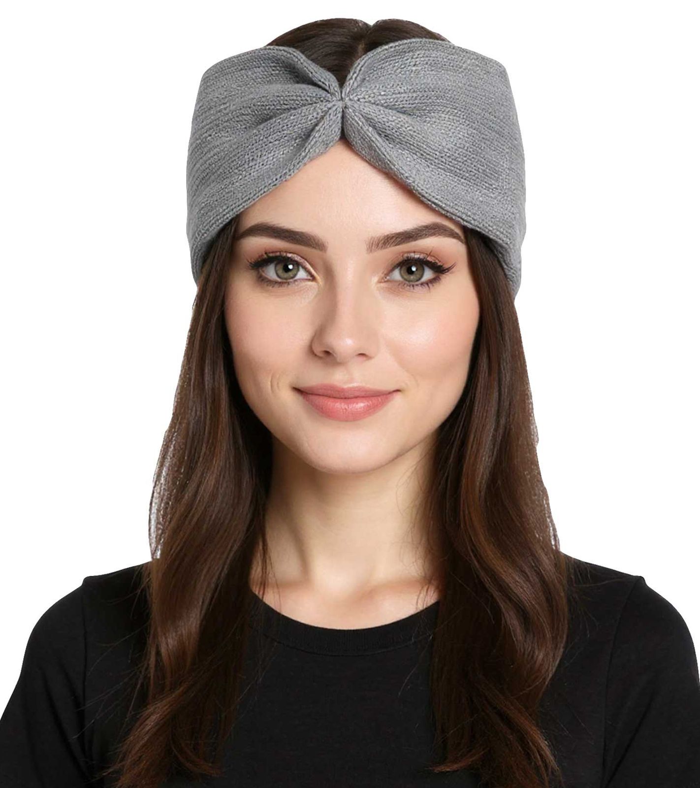 ZWILLINGSHERZ Strick-Stirnband Kaschmir-Stirnband Kopfbedeckung Feinstrick Winter-Stirnband Accessoire 8007 Dunkelgrau