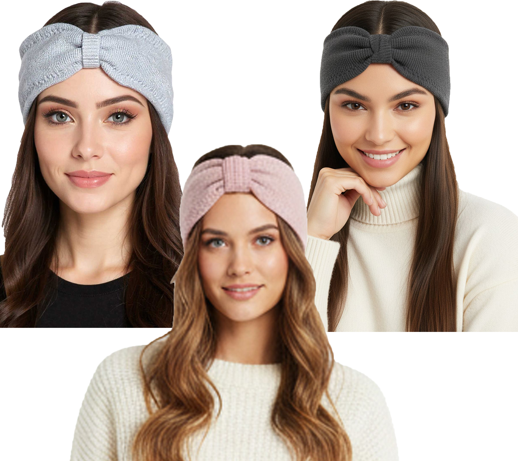 ZWILLINGSHERZ Strick-Stirnband Kaschmir-Stirnband Kopfbedeckung Feinstrick Winter-Stirnband Accessoire 8007 Hellgrau, Altrosa oder Dunkelgrau