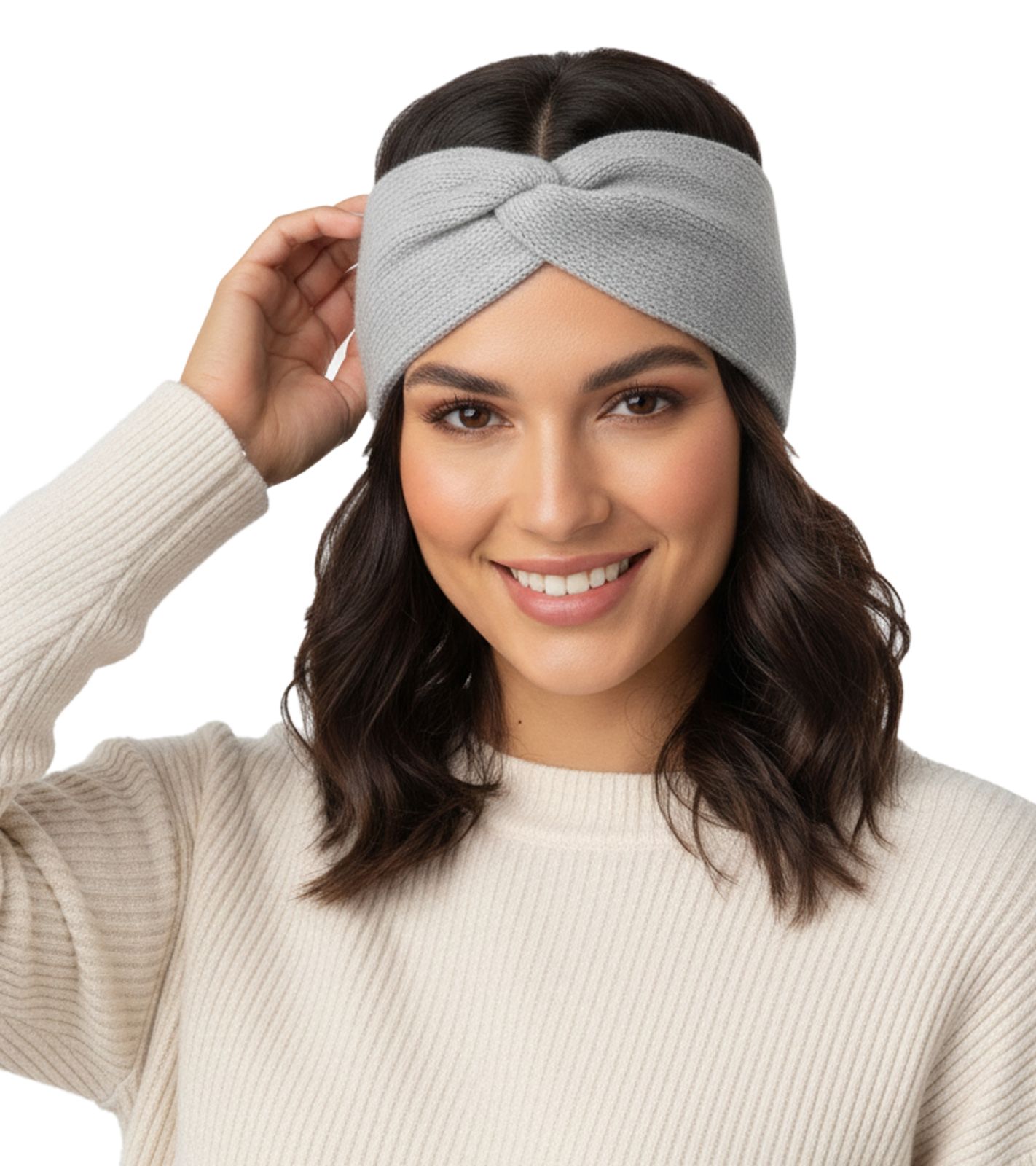 ZWILLINGSHERZ Strick-Stirnband Kaschmir-Stirnband Kopfbedeckung Feinstrick Winter-Stirnband Accessoire 8007 Hellgrau