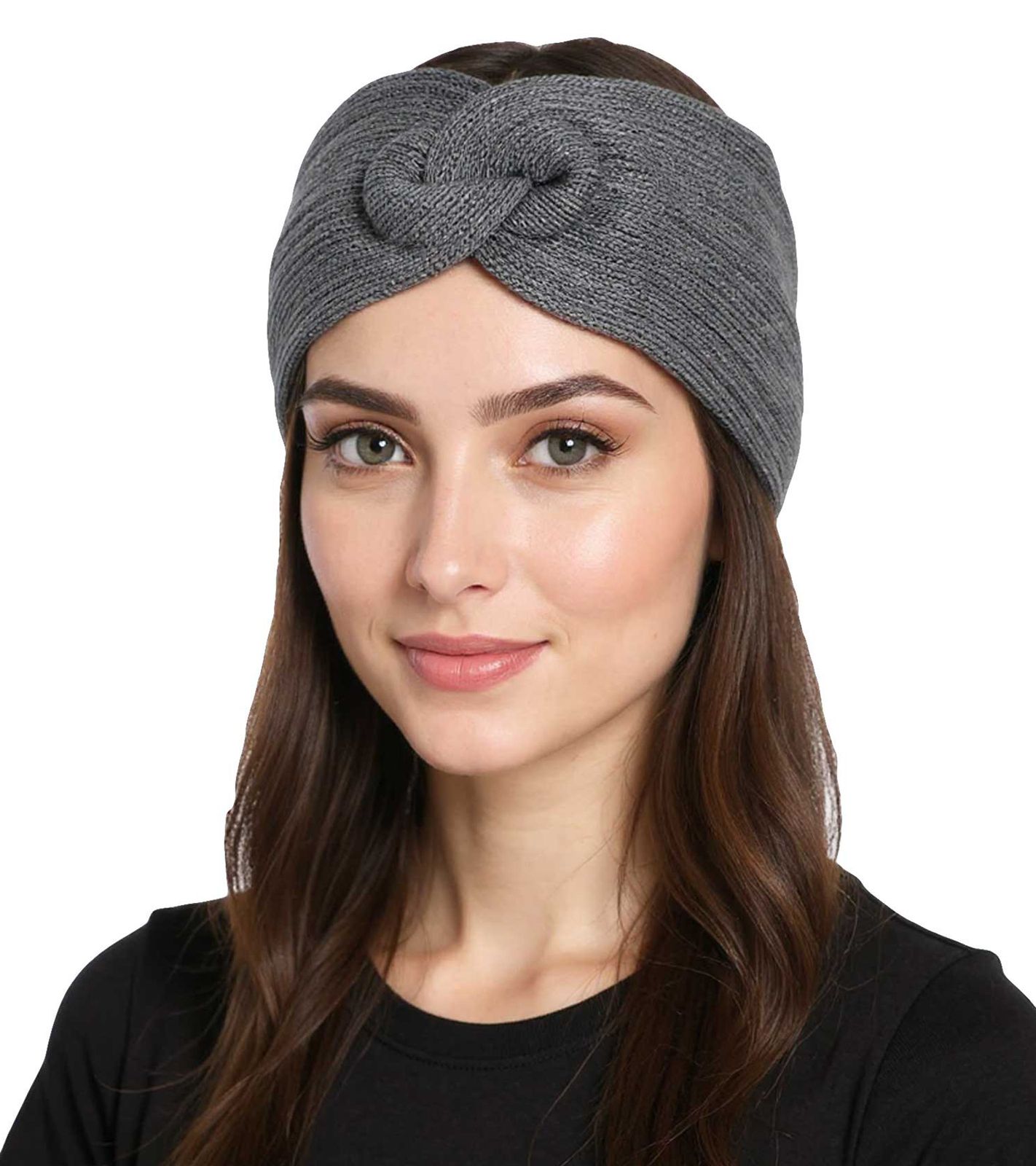 ZWILLINGSHERZ Strick-Stirnband Kaschmir-Stirnband Kopfbedeckung Feinstrick Winter-Stirnband Accessoire 8007 Mittelgrau