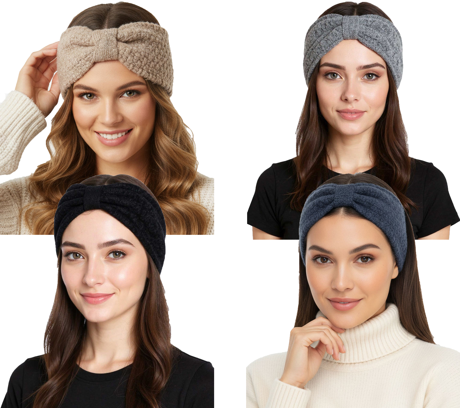 ZWILLINGSHERZ Strick-Stirnband Kaschmir-Stirnband Kopfbedeckung Winter-Stirnband Filz Accessoire 8007 Grau, Jeansblau, Schwarz oder Beige