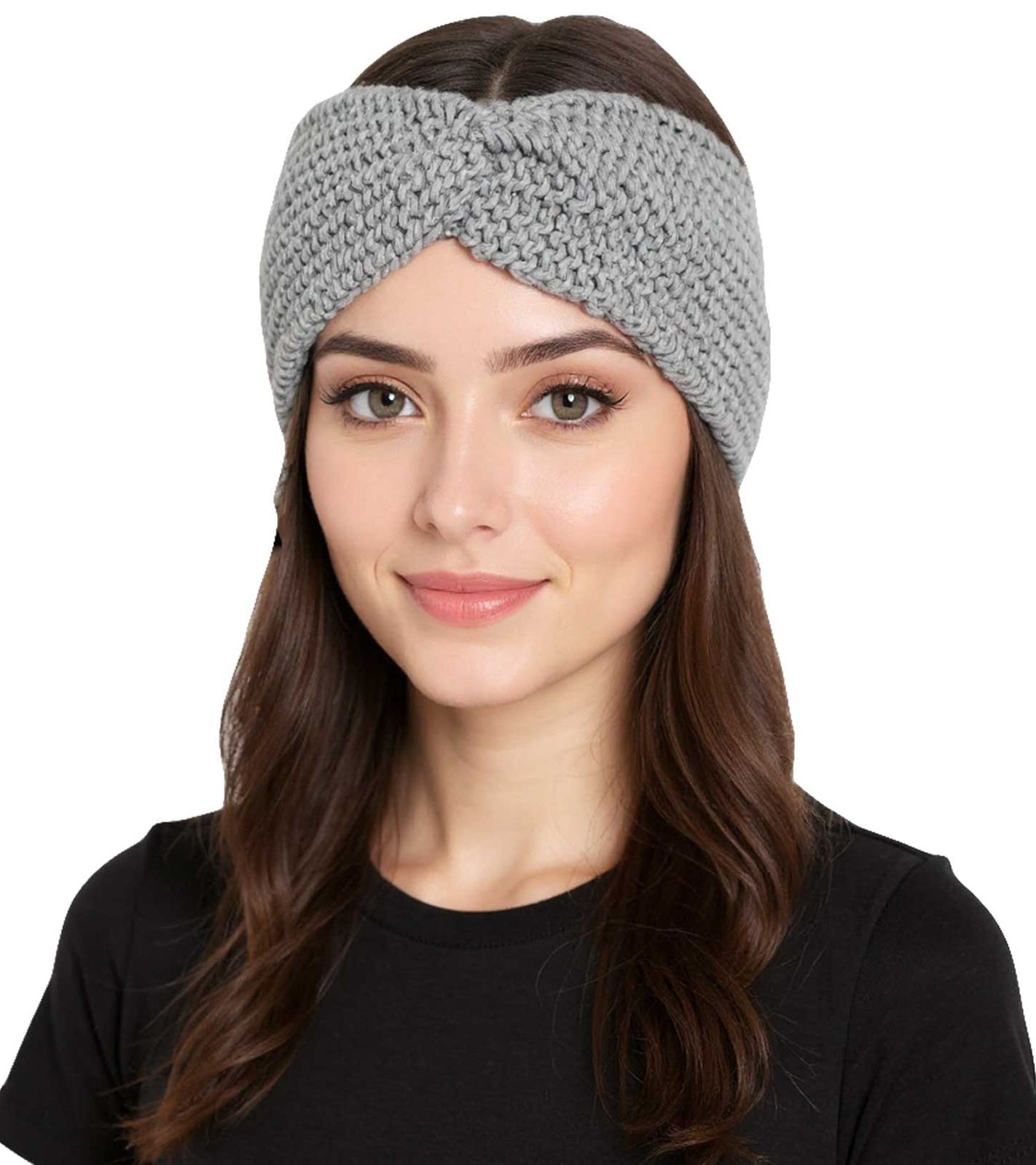 ZWILLINGSHERZ Strick-Stirnband Stirnband mit Wolle Kopfbedeckung Grobstrick Winter-Stirnband Accessoire 8007 Hellgrau