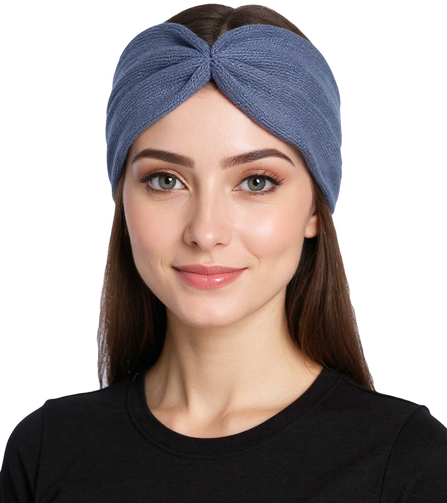 ZWILLINGSHERZ Strick-Stirnband Woll-Stirnband Kopfbedeckung Feinstrick Winter-Stirnband Accessoire 8007 Jeans-Blau