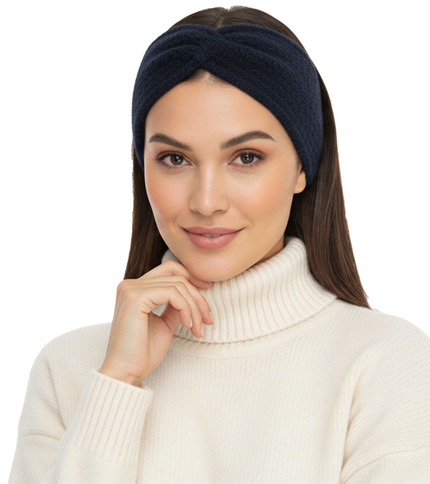 ZWILLINGSHERZ Strick-Stirnband Woll-Stirnband Kopfbedeckung Grobstrick Winter-Stirnband Accessoire 8007 Navy-Blau